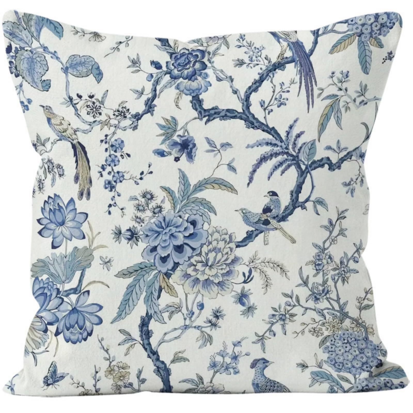 Cushion Covers 40cm x 40cm Blue Plants Pillowcase with Invisible Zipper,Decorative Throw Pillows Cover Thickened linen fabric sSfa Cushions Cover,for Home Décor, Bedroom & Sofa
