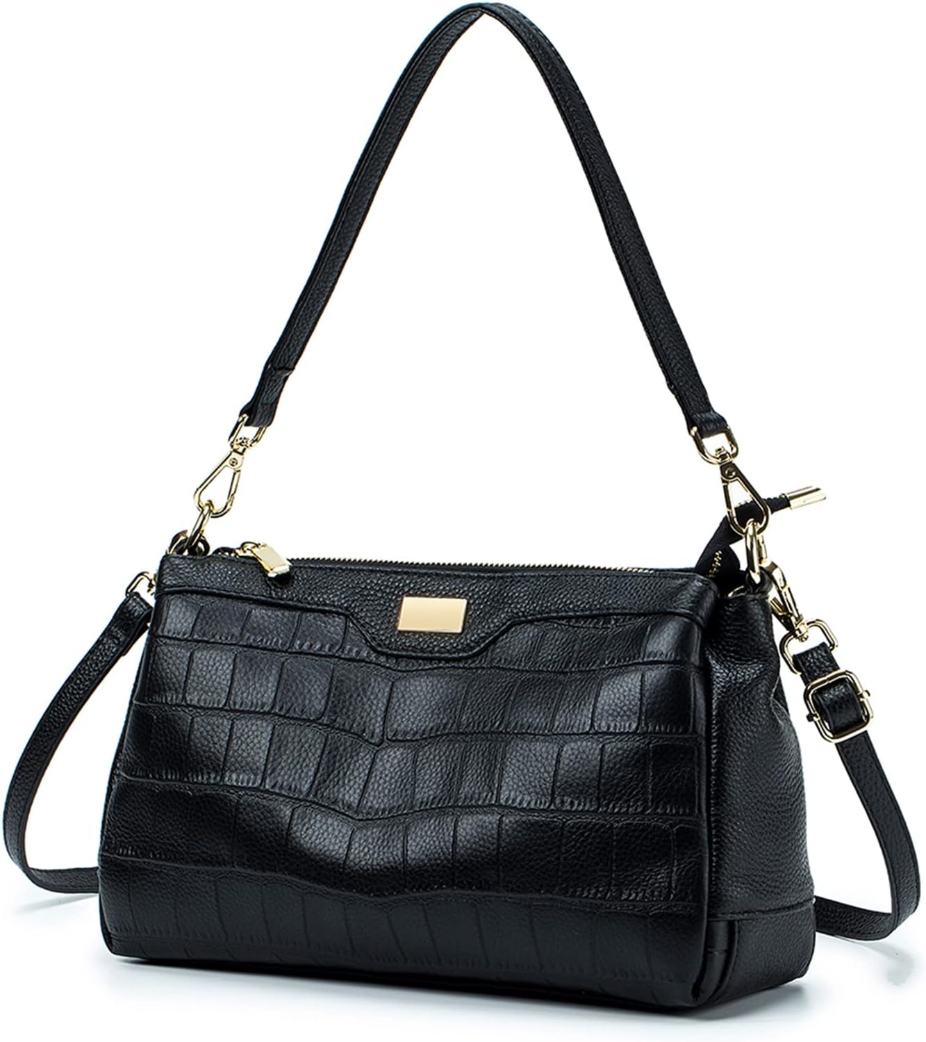 Shoulder Bag with 2 Removable Straps for Women, Genuine Leather Cross Body Bag for IPad, Passport, Cell Phone Holder