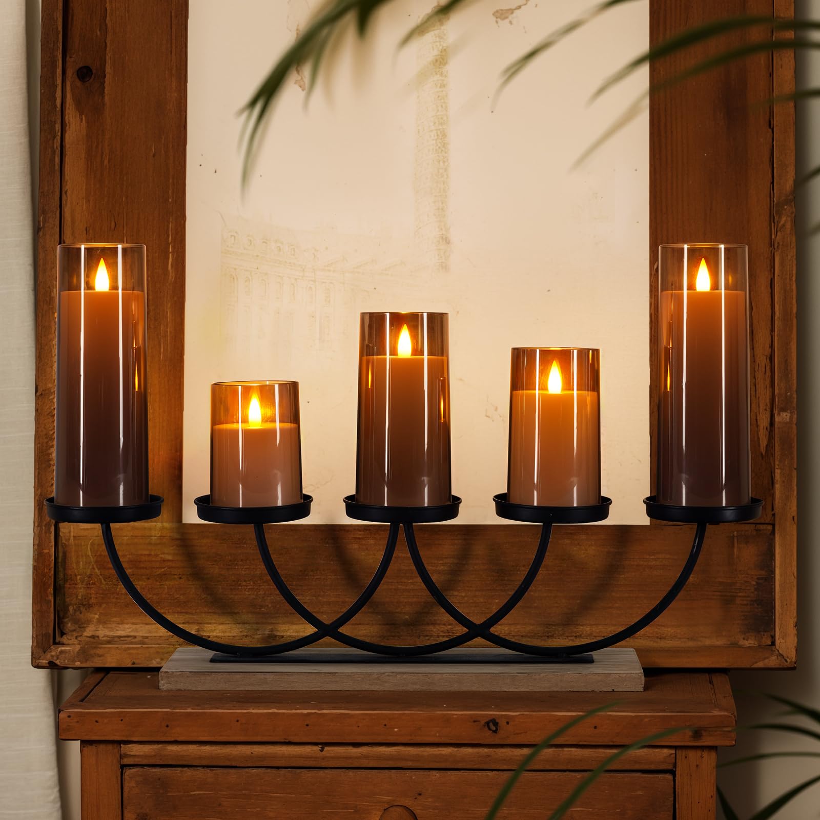 Homemory Candele realistiche tremolanti a batteria, finte candele elettriche a LED con telecomando e timer, candele senza fiamma per la casa, decorazione natalizia, grigio, set di 5