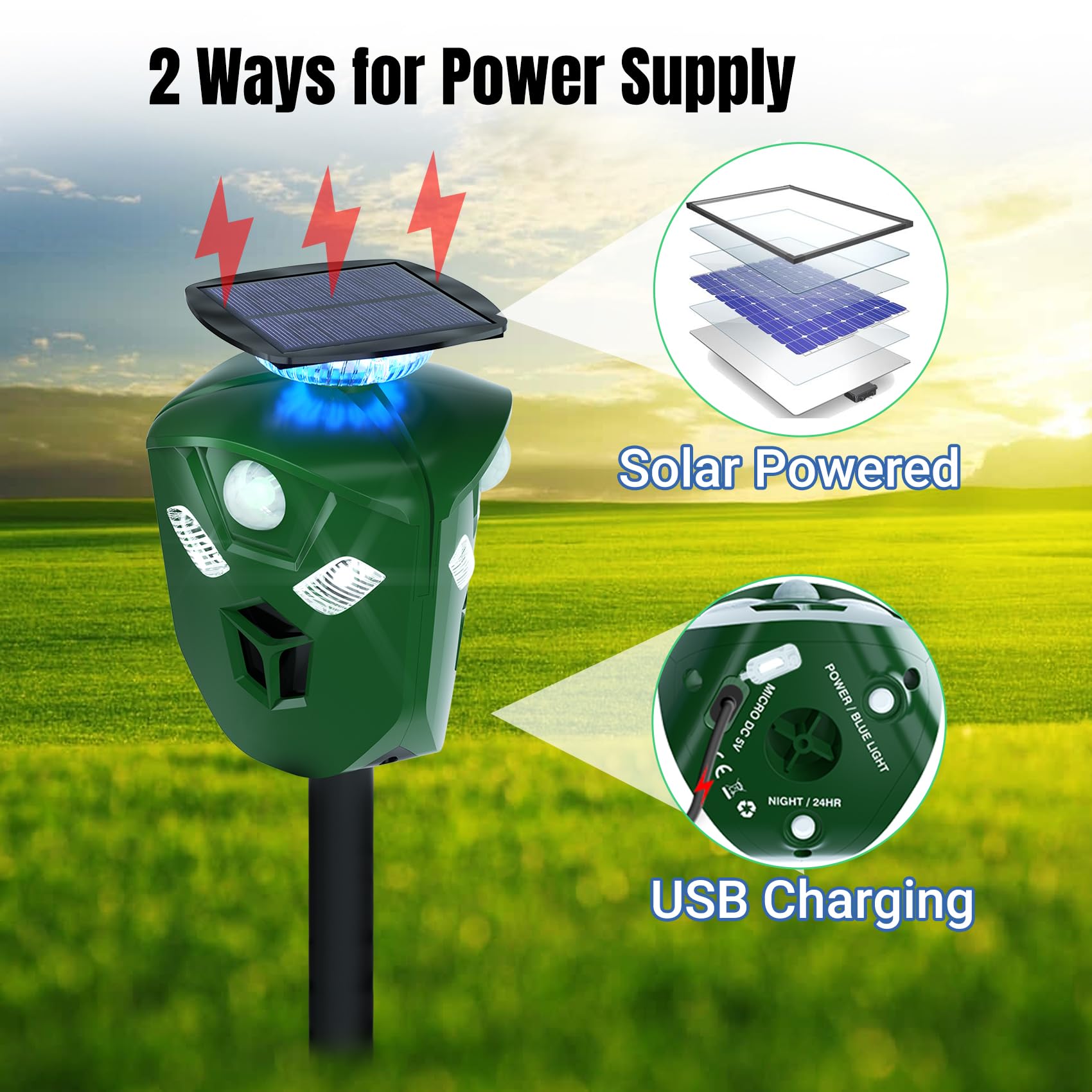 Electronic Deer Repellent Redeo 360° Solar Animal Repeller With