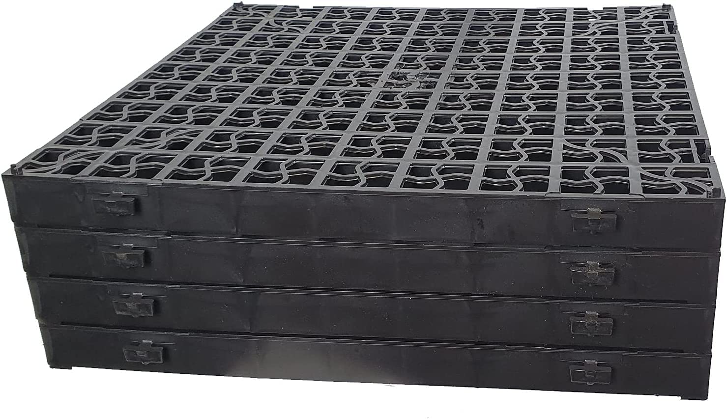 HomeXpress® 4 x Black Plastic Paving Driveway Grass Grids | 1 Square Metre Drainage Mat Lawn Turf Protector | Shed Greenhouse Base | Interlocking Design | Heavy Duty
