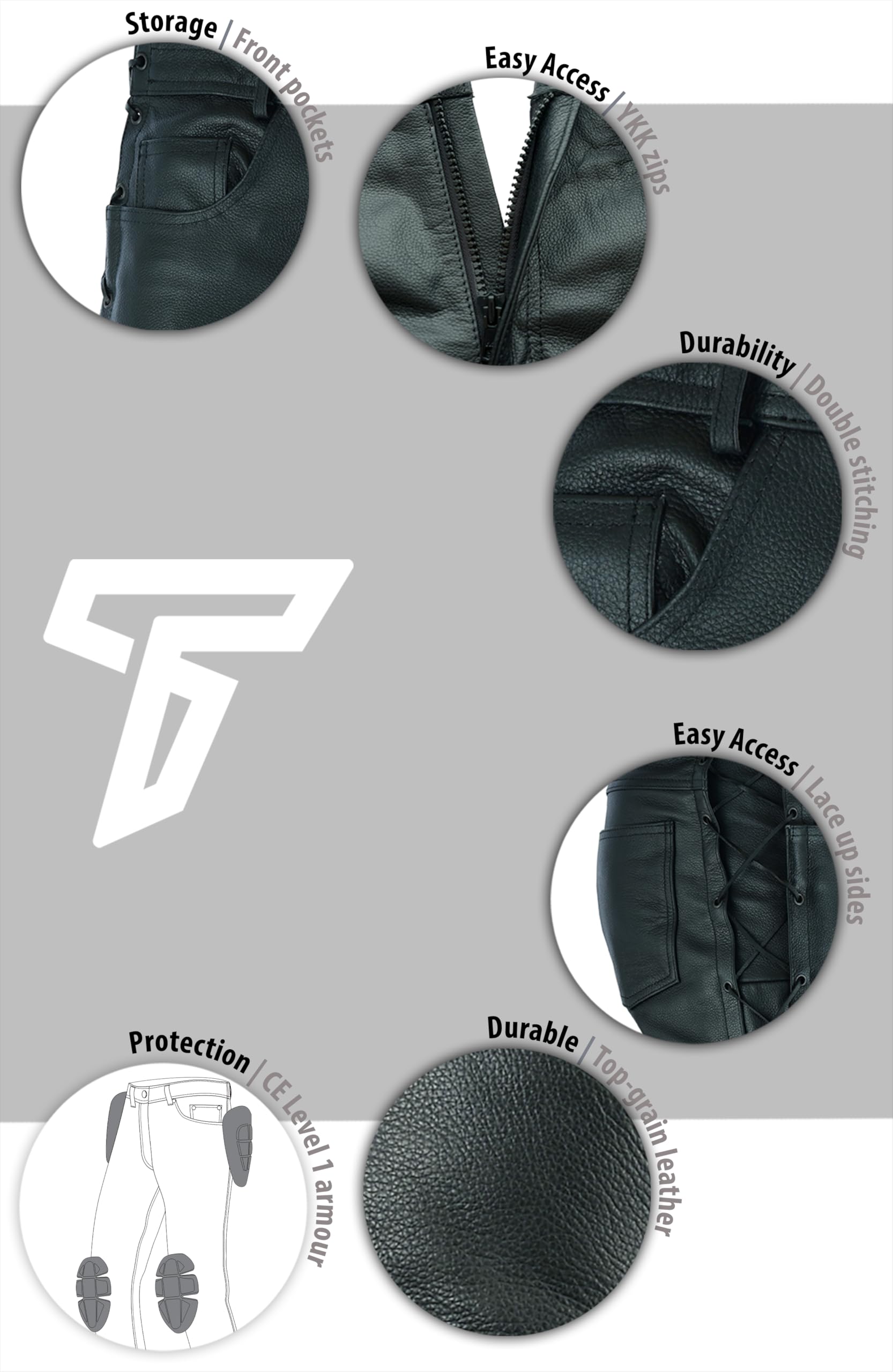 Texpeed Pantaloni da moto uomo invernali Estate con protezioni - Motociclista touring in pelle per moto da crociera con protezione autentica CE Armor (EN 1621-1) - Nero - 6XL