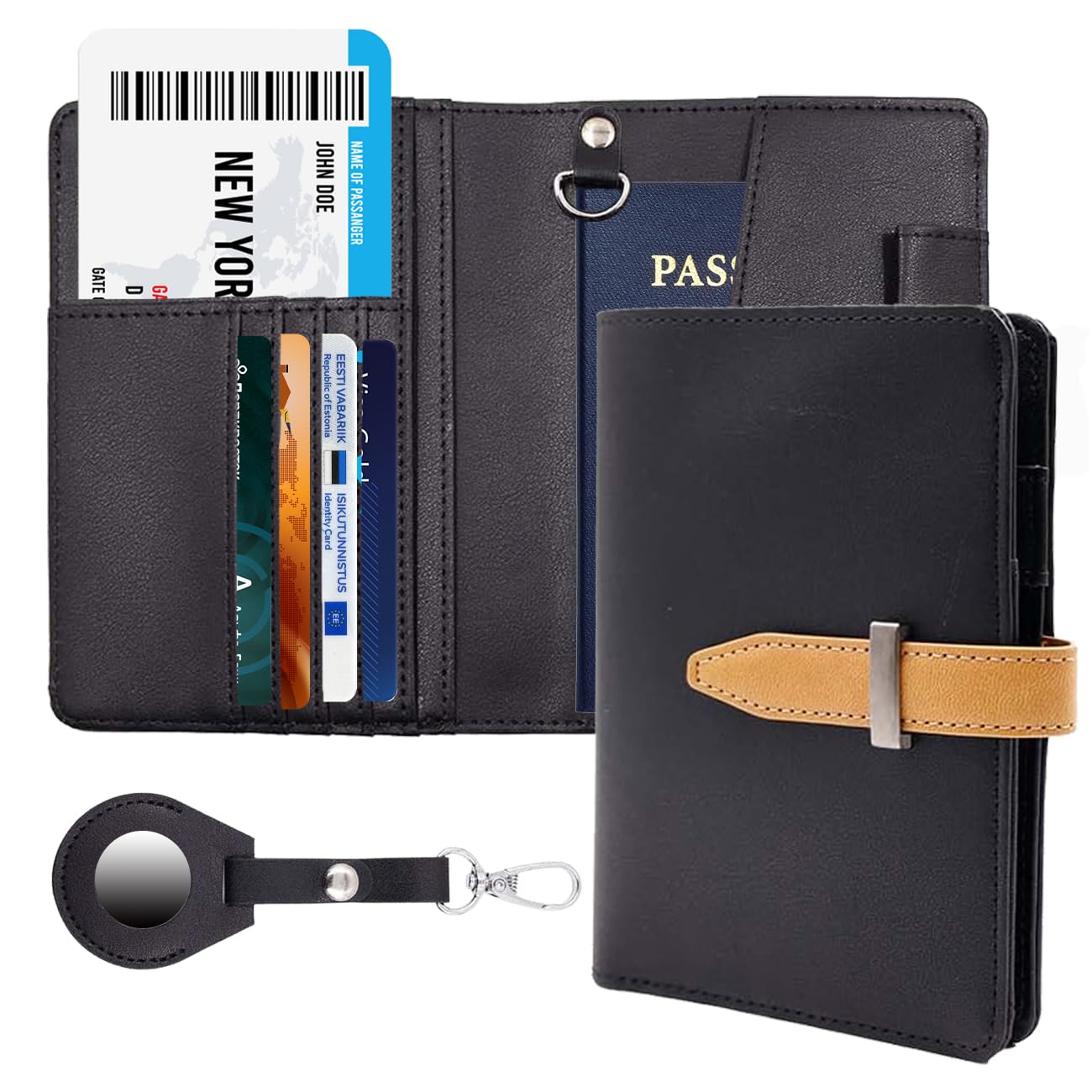 Passport Holder RFID Blocking Travel Passport Wallet Slim Leather Passport Cover Case for Men and Women (Black)