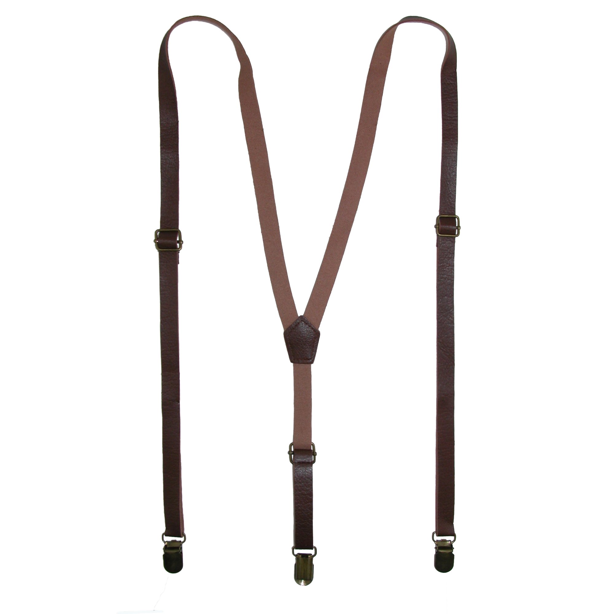 Ctm Men's Brown Faux Leather Slim Clip-End Braces,