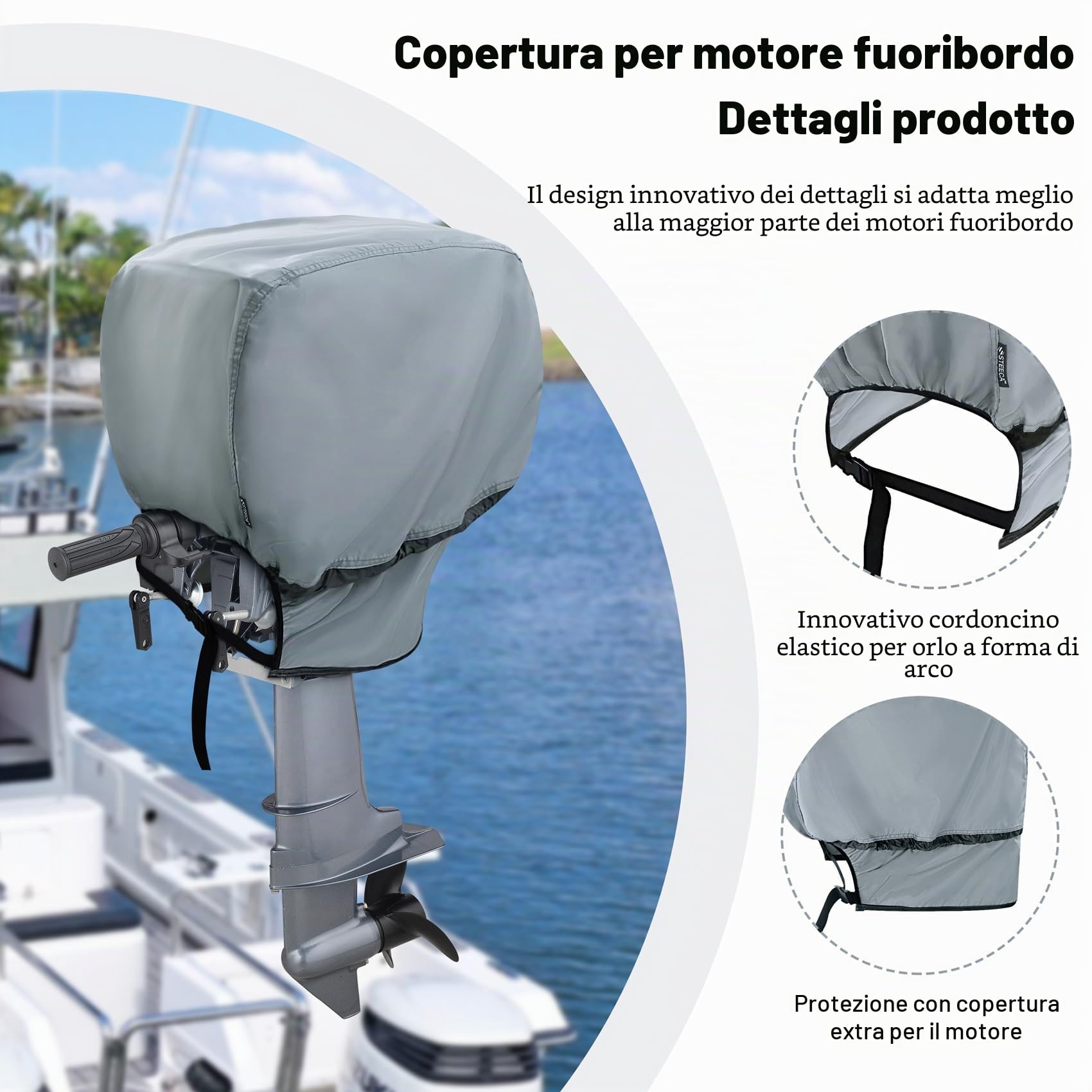 Copertura impermeabile per motore fuoribordo 600D, resistente allo sbiadimento, per barca, per motore da 50 a 115 CV, grigio