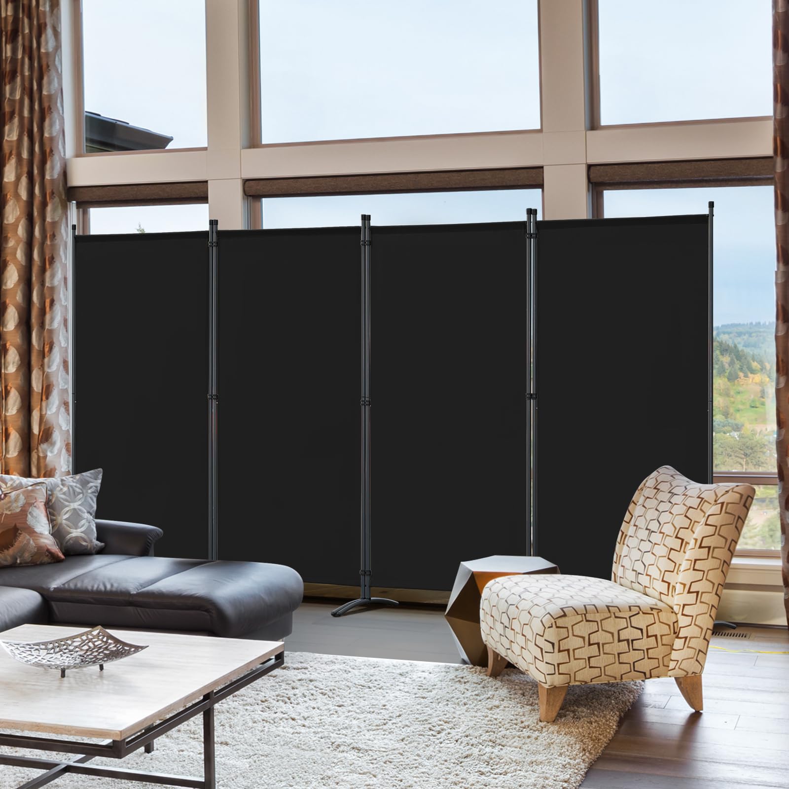 Angel Living Paravent 4 Teilig,Trennwand Raumteiler Paravent raumteiler innen Sichtschutz Wandschirm für Büros Balkon Schlafzimmer Außengarten 324x170cm Schwarz
