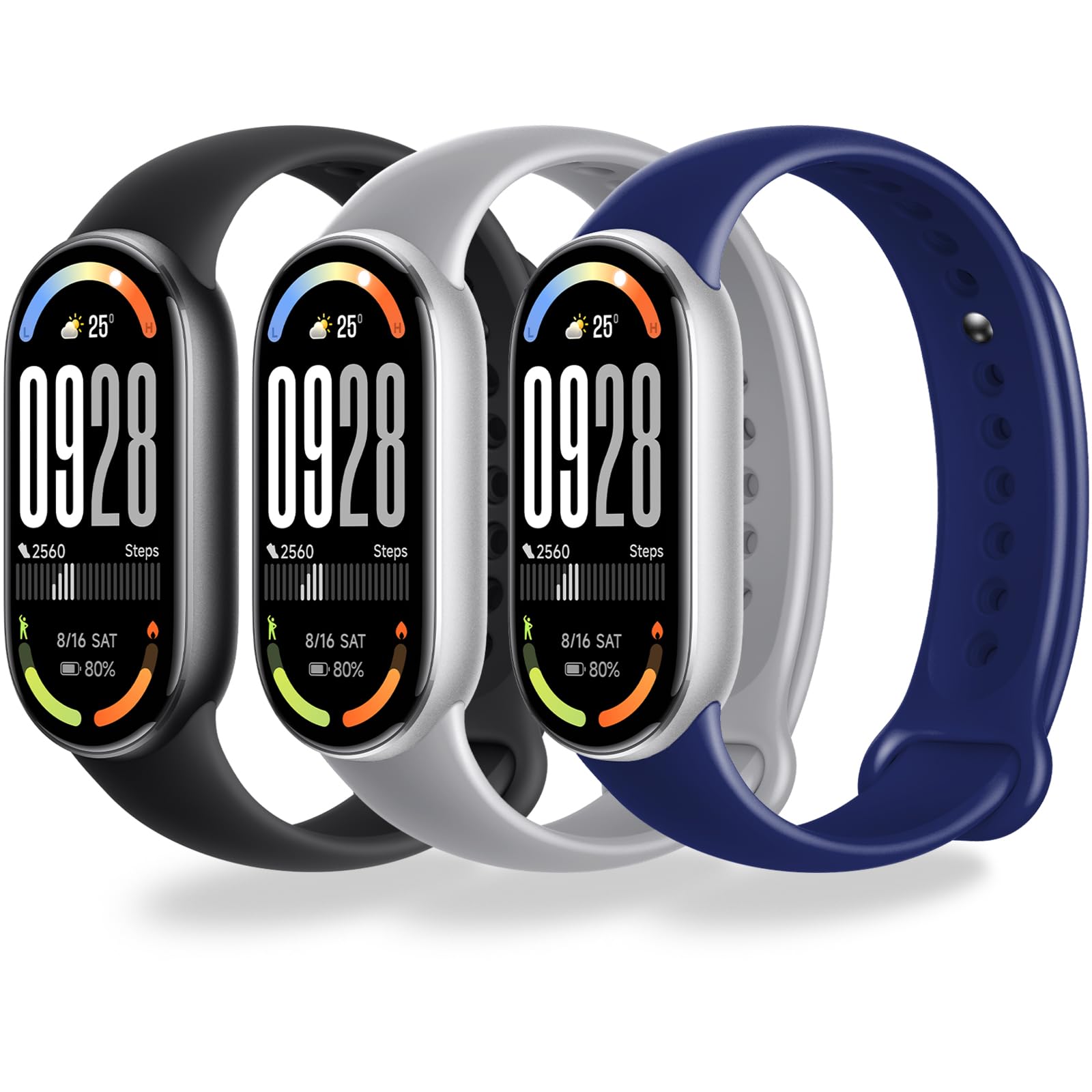 Monuary 3-10 Pezzi Cinturino Compatibili con Xiaomi Smart Band 10/9/8, Bracciale di Sportivi Colorati, con Raccordi Metallici, Morbidi e Traspiranti, Sgancio Rapido
