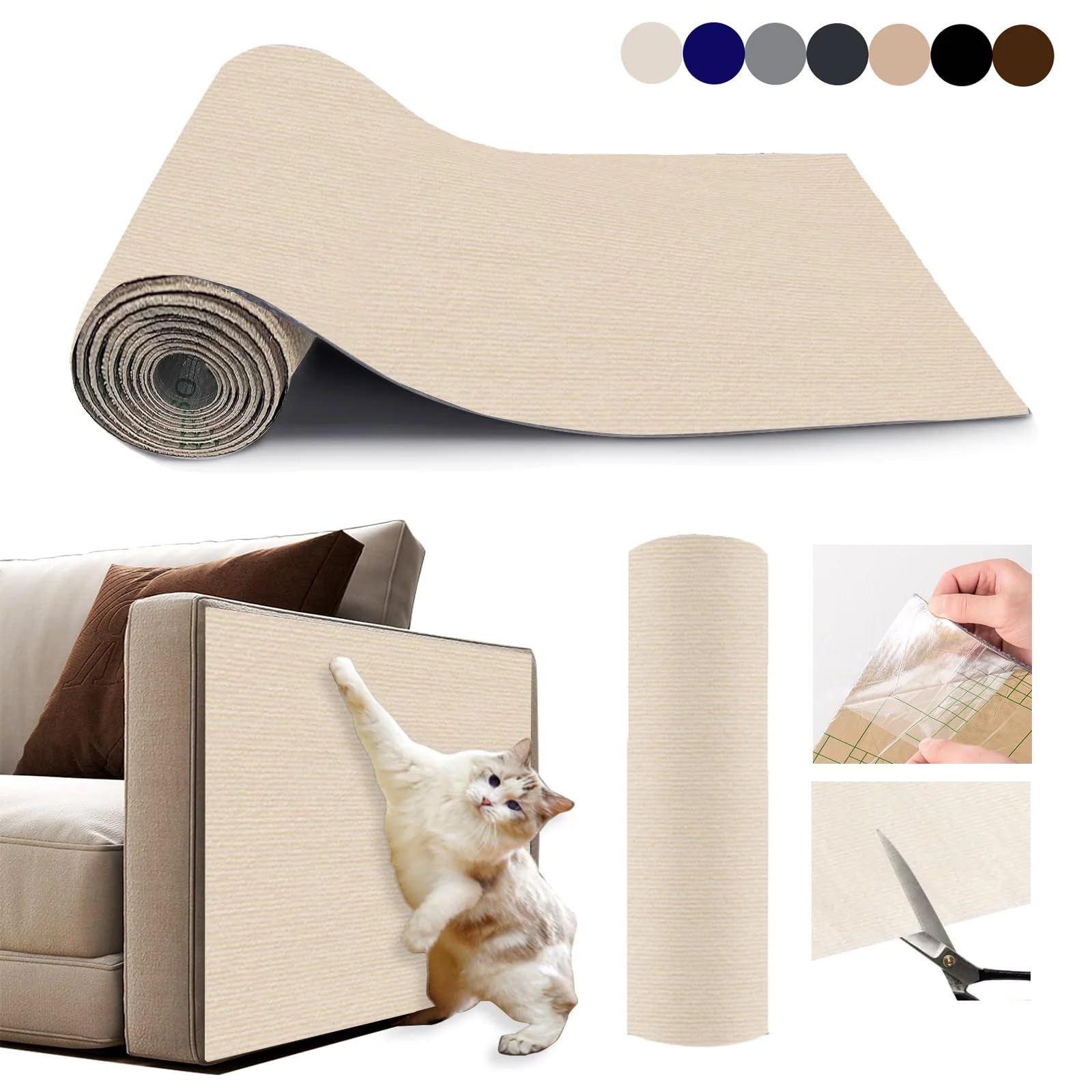 Protector Sofa Gatos Arañazo Alfombra autoadhesiva for Gatos, Alfombrilla Recortable, Tablero for rascar, Alfombra, Suministros for Mascotas, protección de Muebles y sofás(Light Gray,50x200CM)