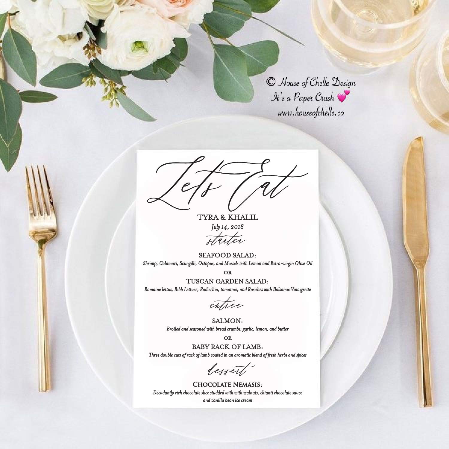 Amazon.com: Wedding Menu Cards - Printed Custom Table Menu Cards ...