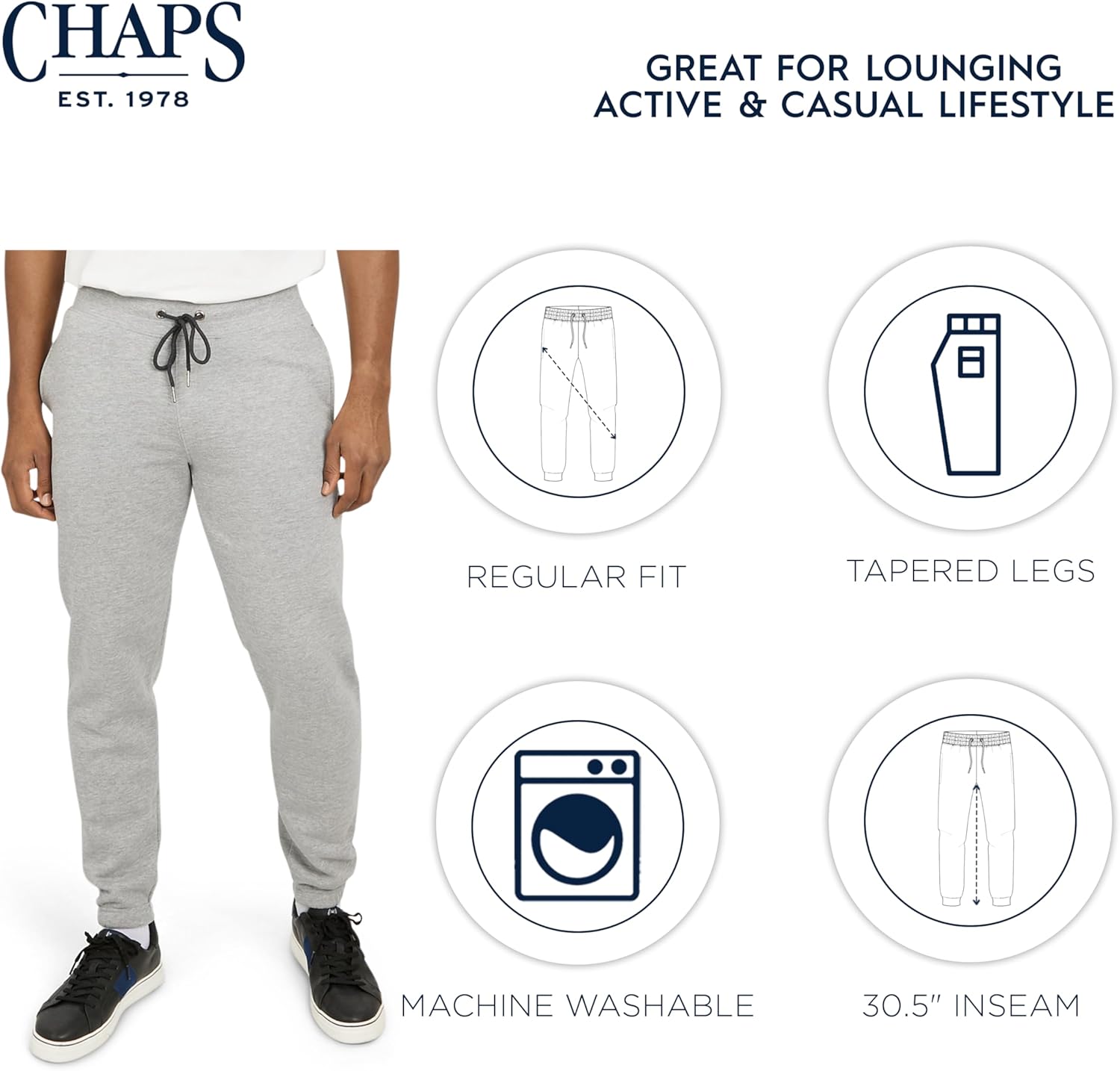 Chaps Men's Everyday Regular Fit Comfortable Fleece Lined Jogger Sweatpants (S-2XL) - Image 7