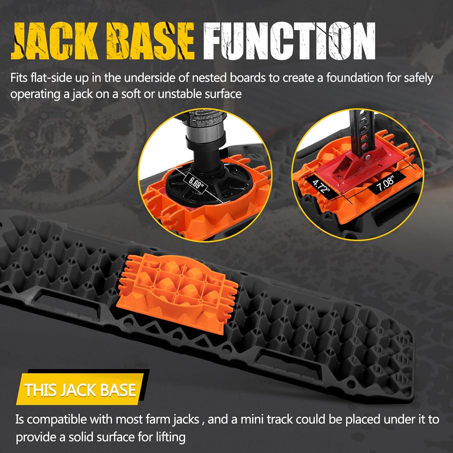 BUNKER INDUST Off-Road Traction Boards with Jack Lift Base,2 Pcs Multifunctional Recovery Track Ramp Traction Mat for 4WD UTV SUV Truck-Mud, Sand, Snow Tire Traction Devices Black with Carry Bag