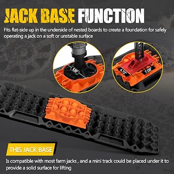 BUNKER INDUST Off-Road Traction Boards with Jack Lift Base,2 Pcs Multifunctional Recovery Track Ramp Traction Mat for 4WD UTV SUV Truck-Mud, Sand, Snow Tire Traction Devices Black with Carry Bag