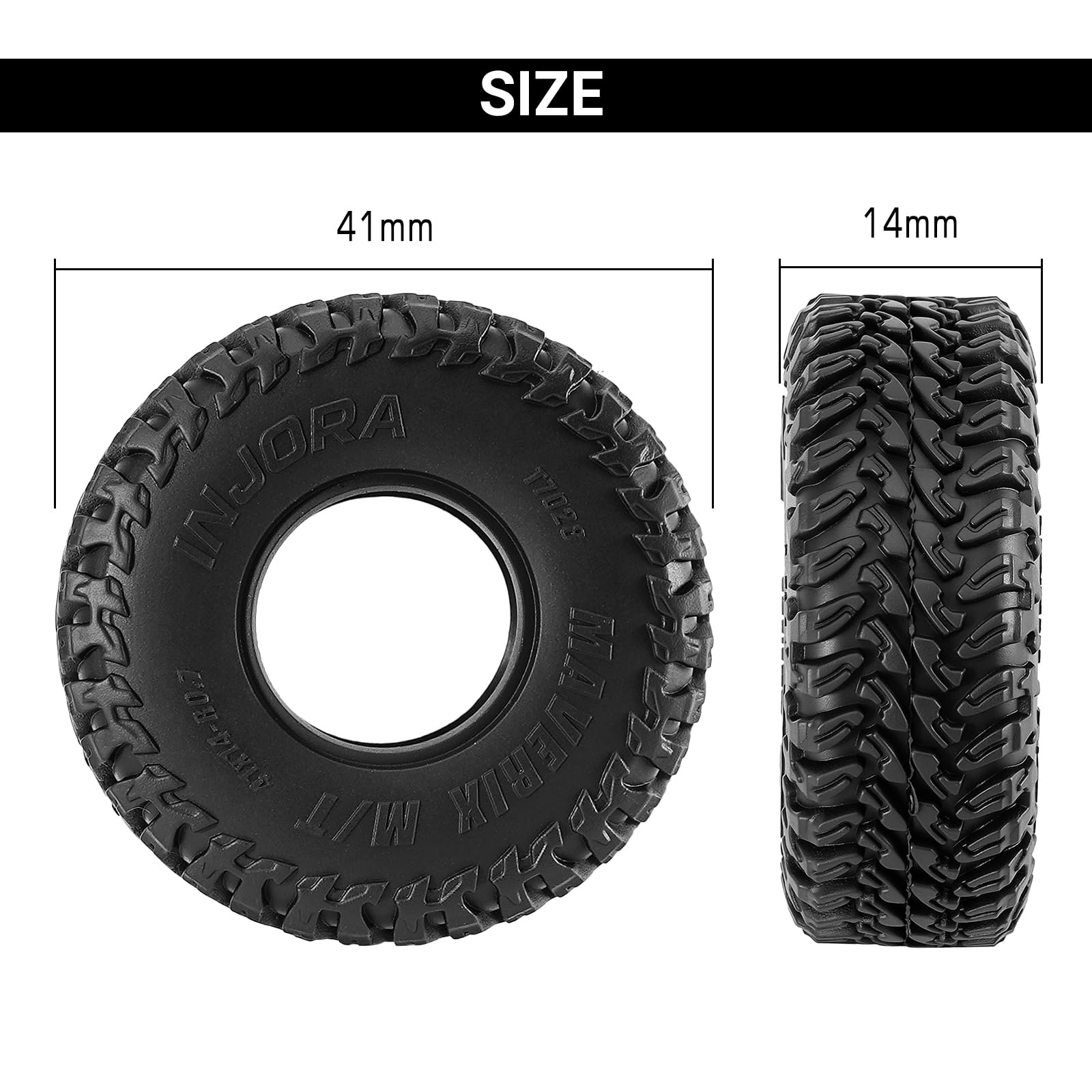 INJORA 41 * 14mm 0.7" MAVERIX M/T Tires for 1/30 Axial SCX30 Upgrade (T7028) - 3