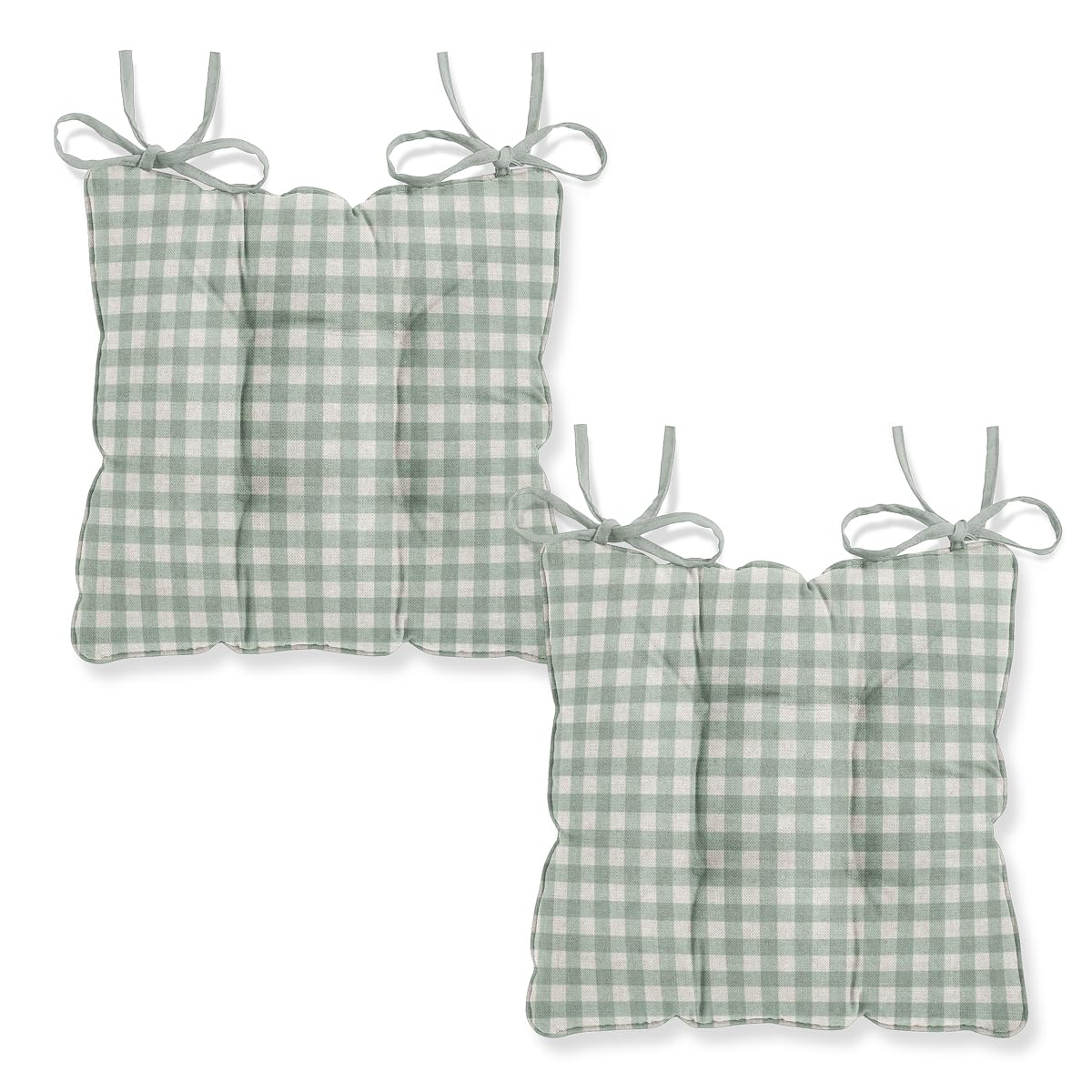 Harrison Cropper Seat Pads for Dining Chair Hillcrest Gingham Chair Pads with Straps, Set of 2 (Duck Egg)