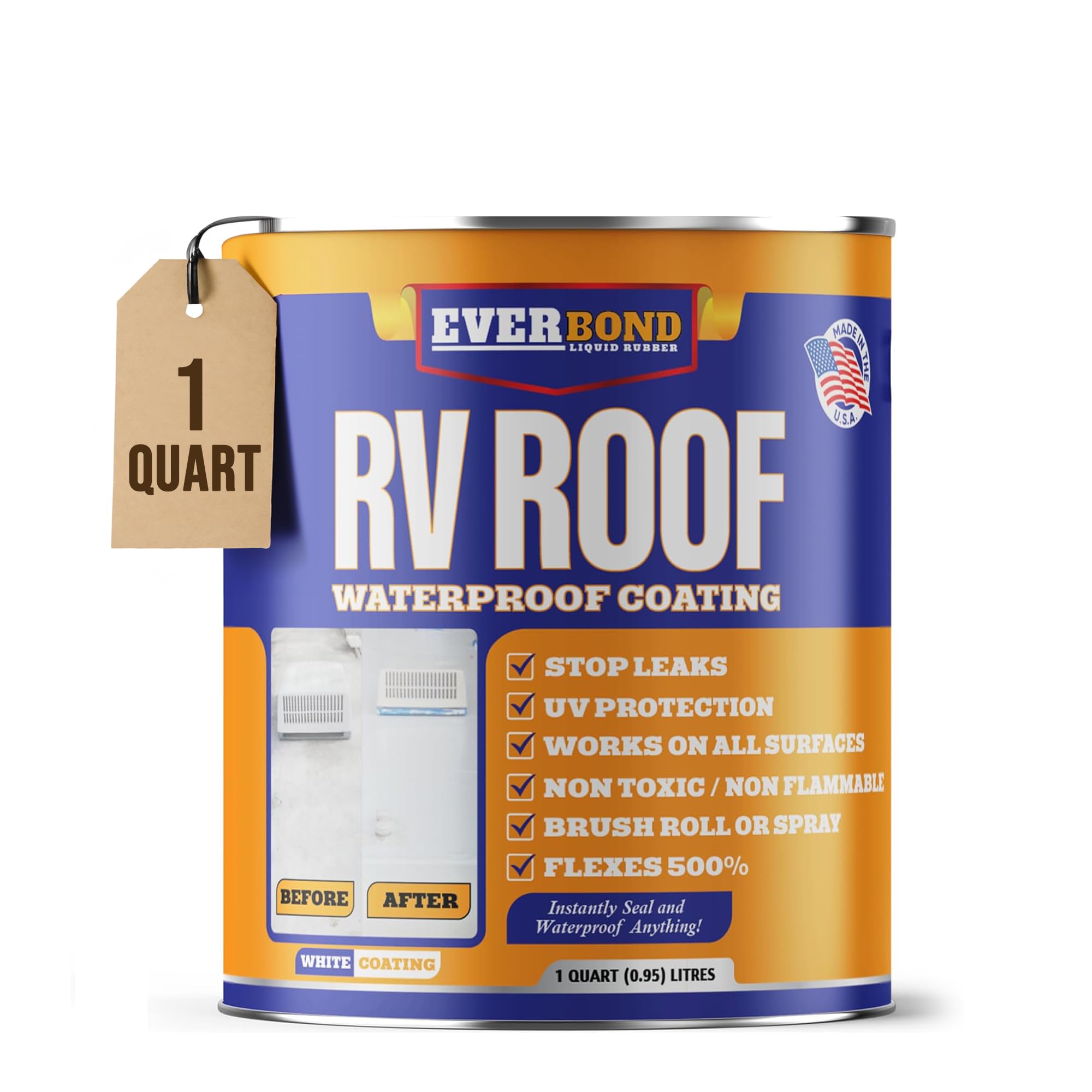 RV Roof Coating - Liquid Rubber RV Roof Sealant for Camper Roofs, Trailers, Motorhomes, and Metal Buildings - Temperature Reducting White -1Quart