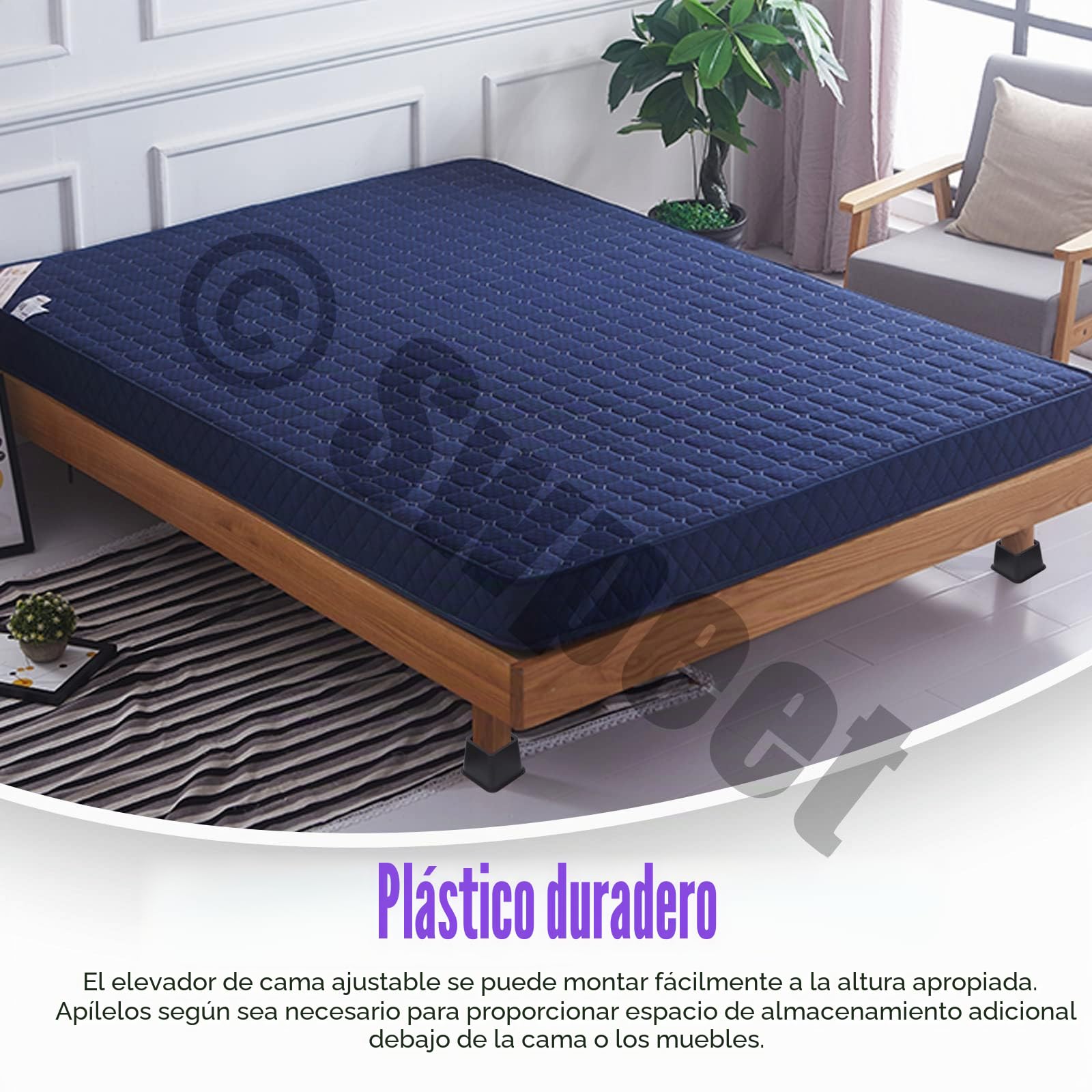 Swpeet 8 elevadores de cama ajustables, elevadores de marco de cama apilables negros, 4 elevadores de altura de cama grandes y 4 pequeños, elevación en alturas de 3, 5 u 8 pulgadas, elevador de