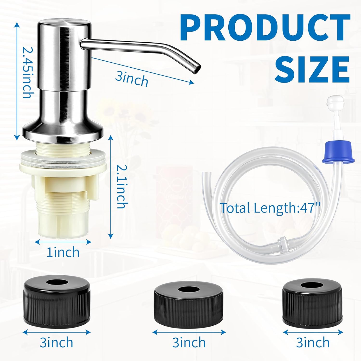 Kitchen Sink Soap Dispenser with 47 Inch Extension Tube Kit, Built in Soap Dispenser for Kitchen Sink, Stainless Steel Soap Pump, Refillable Countertop Dish Soap Dispenser, Brushed Nickel image 2
