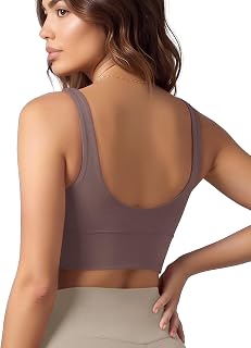 ODODOS Women's Longline U-Back Sports Bra V-Neck Padded Yoga Workout Wirefree Tank Top