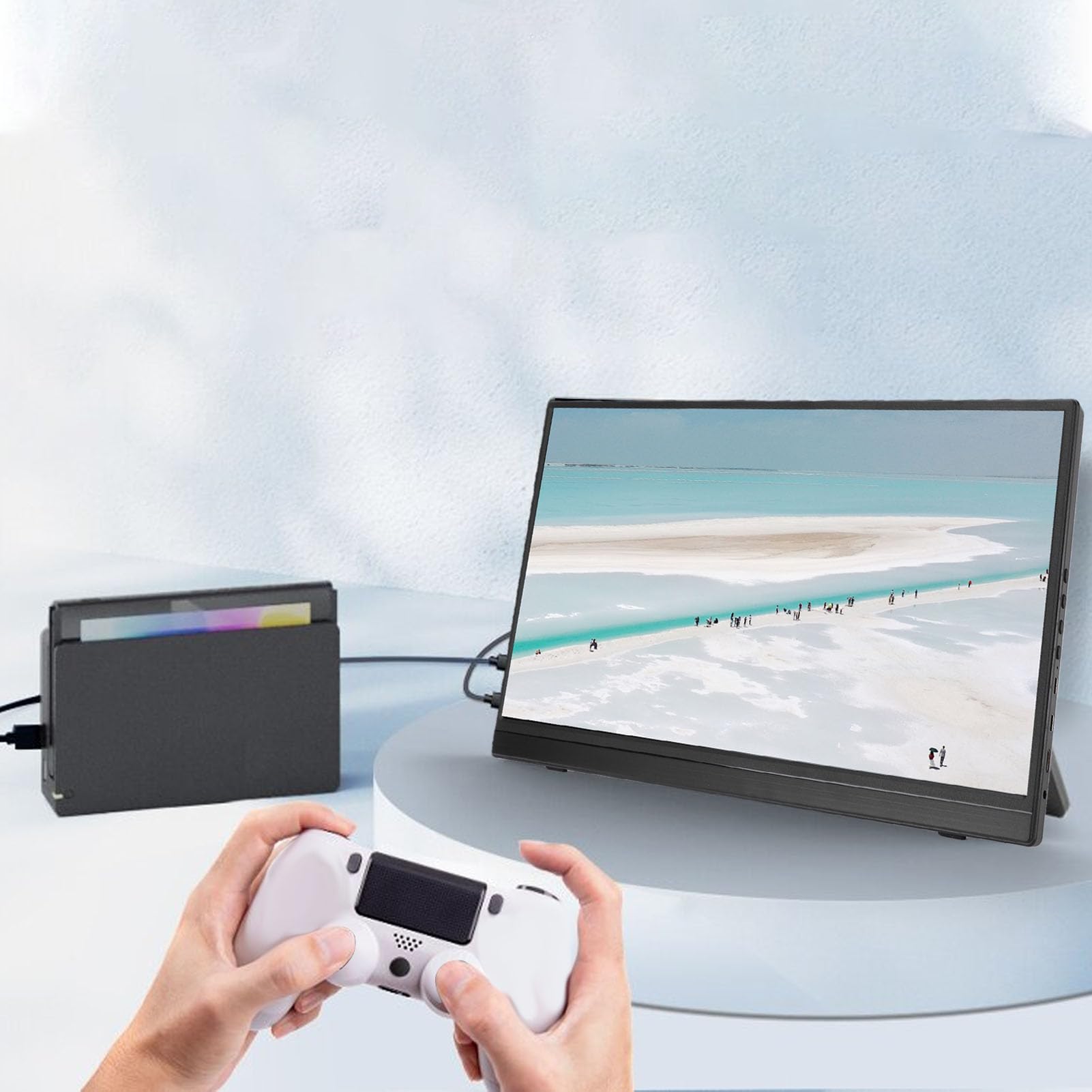 Denash Moniteur Portable avec Batterie 8000mAh, 15.6 Pouces, pour Usage