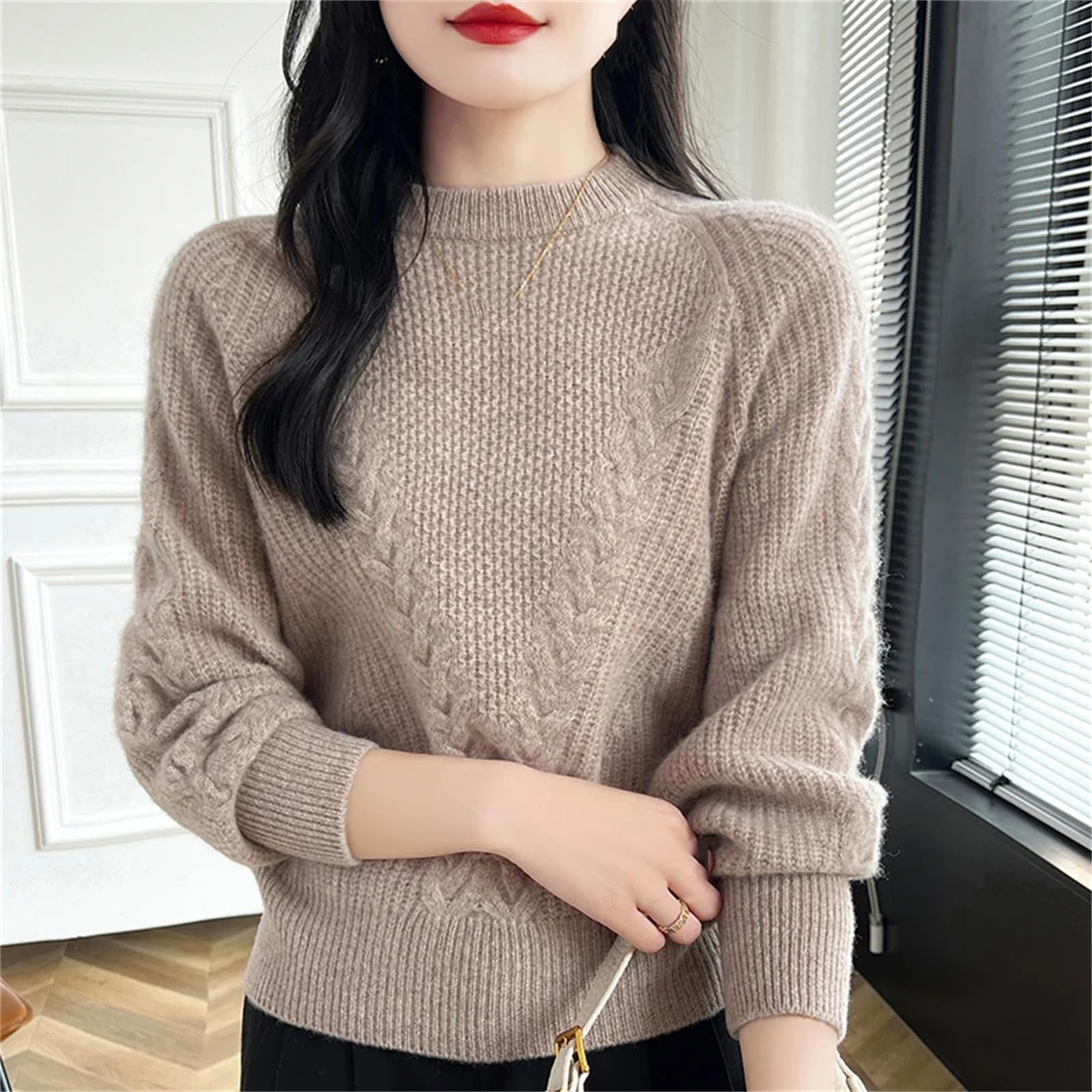 Damen Herbst Winter O-Ausschnitt Kaschmir Pullover Wolle Strickpullover Lose Pullover