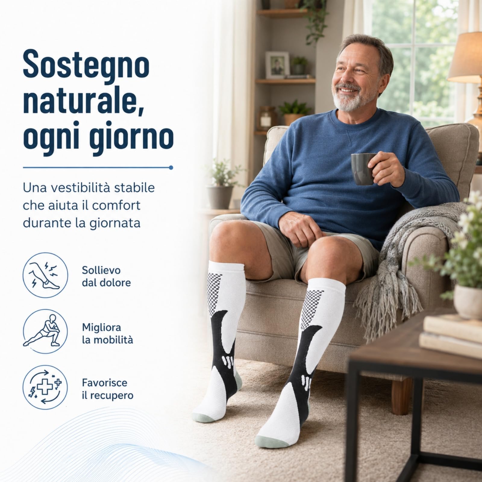 Calze Nursiv Compressione Graduale 20-30 mmHg Uomo e Donna, Calze Compressione Lunghe Traspiranti con Supporto per Polpacci e Caviglie, Ideali per Lavoro, Viaggi, Sport