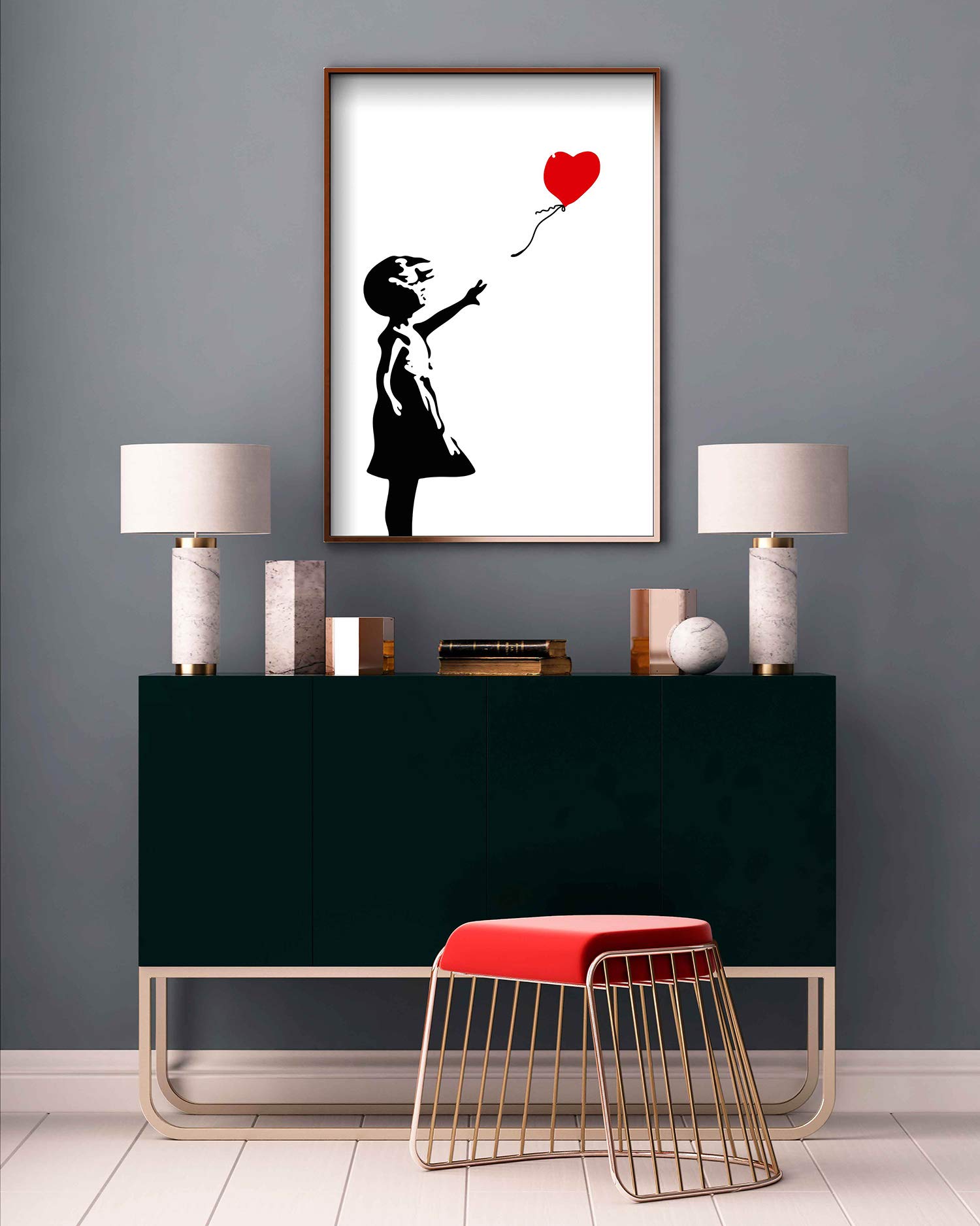 Panorama Lienzo Niña con el Globo Banksy 70x100cm - Bastidor Incluido - Cuadros Decorativos para Salón - Decoración Moderna