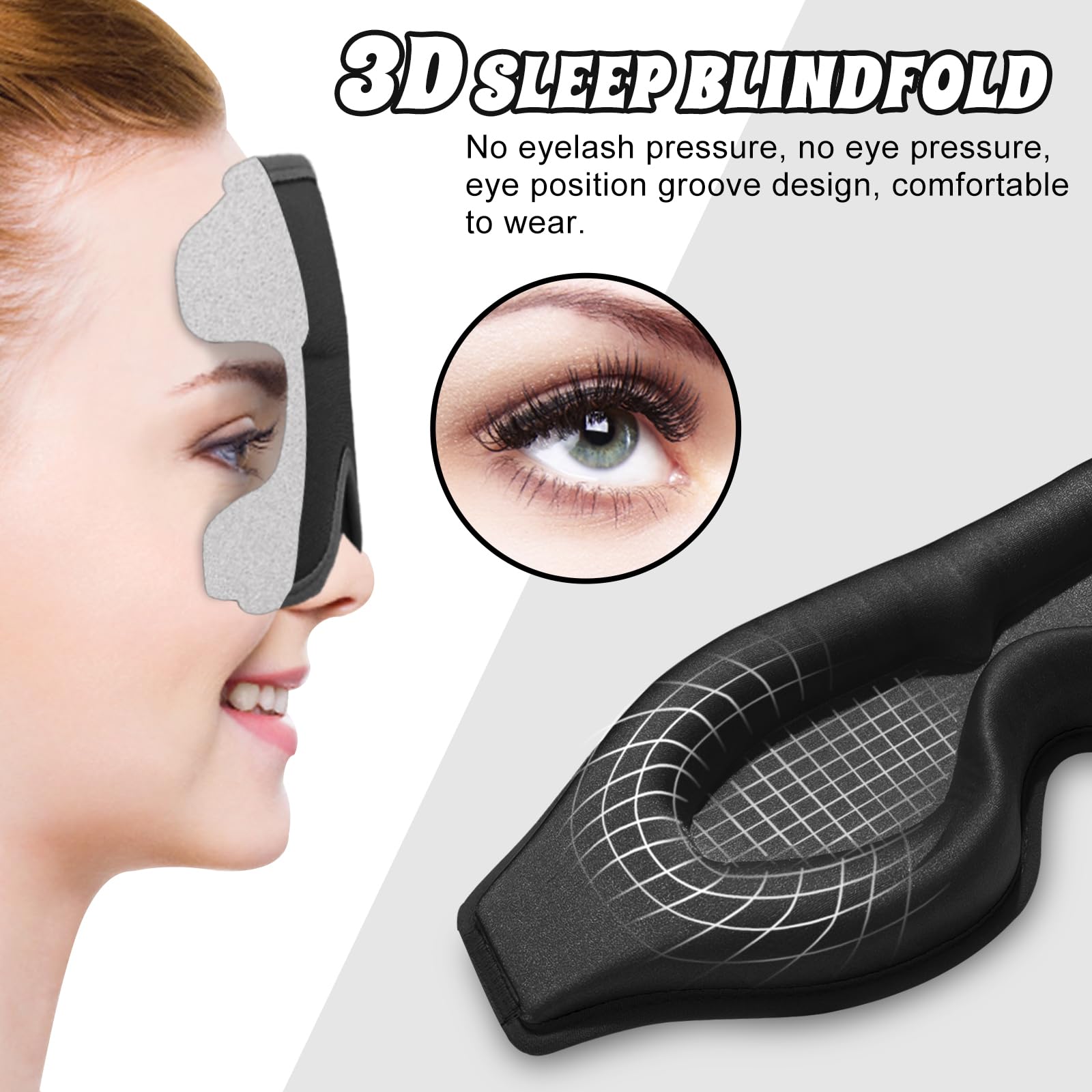 3D-Augenmaske zum Schlafen, ultra-zart, weich, hautfreundlich, 100 % Verdunkelung, Schlafmaske für Schlaf, Wimpernverlängerung, Schlafmaske