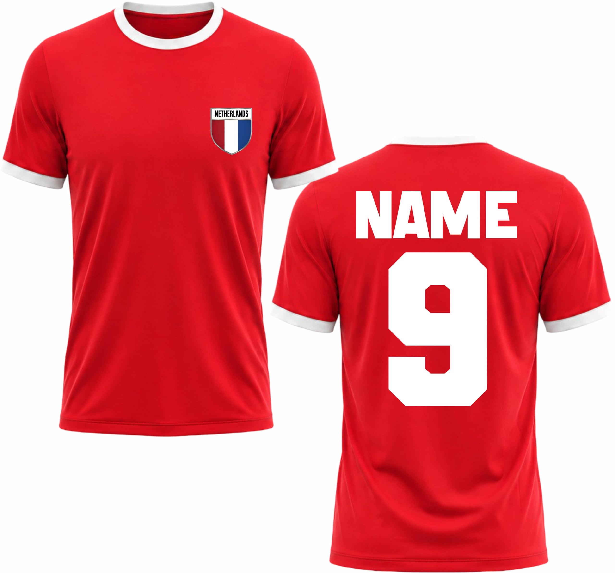 Personalised Dutch Football Ringer T-Shirt Custom Name Number Jersey Netherlands Jersey Gift Top Red/White