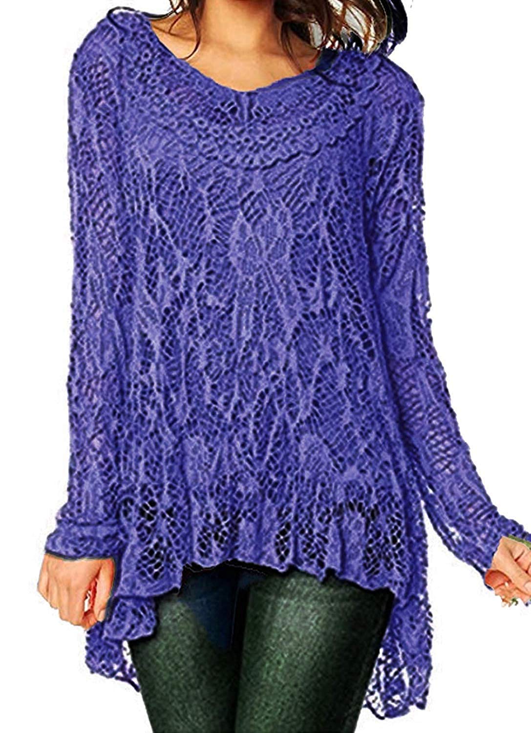 R33 New Womens Ladies Dip Hem Crochet Mesh Tunic Plus Size Dress Vest TwinTop Navy