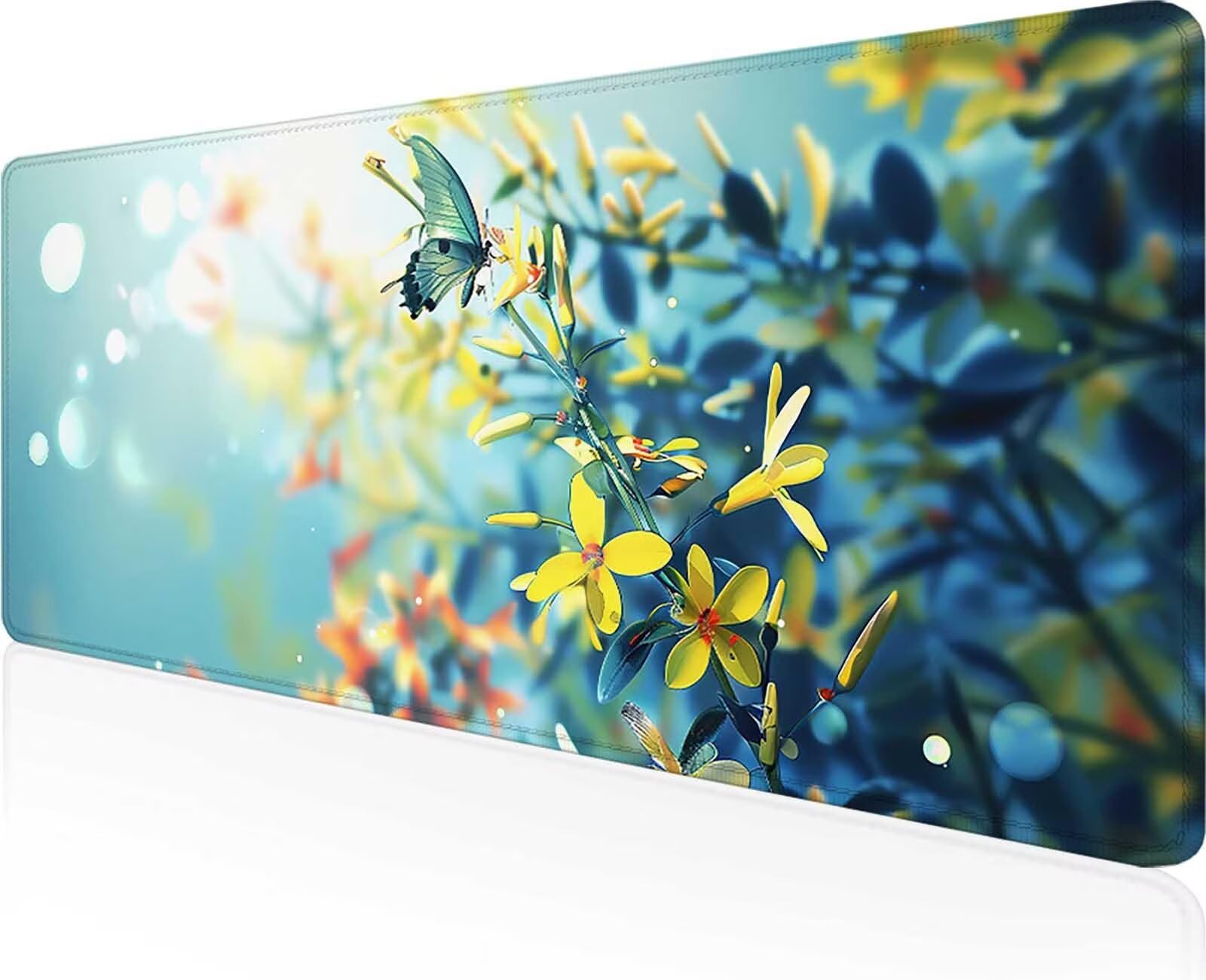 Fiore Tappetino Mouse XXL 120x60 cm, Tappetino Mouse Gaming Lavabile, Giallo con Bordi Cuciti, Fondo in Gomma Antiscivolo Resistente Tappeto Gaming per Lavoro Ufficio, Regalo Uomo PjY8418 6-V