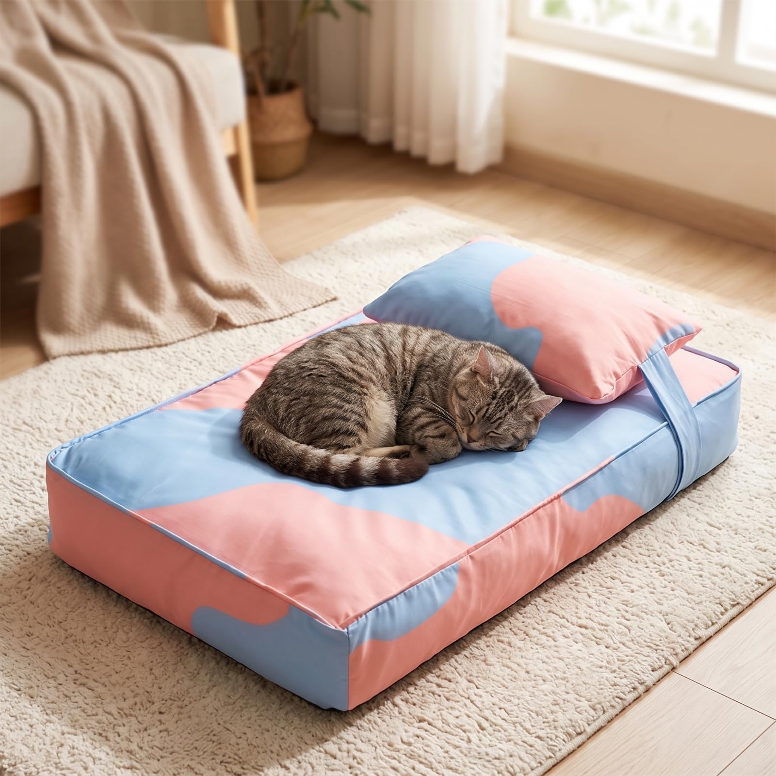 Cama para Perros senfundable , Grande, 65 × 45 × 15 Cm , Morado Y Amarillo