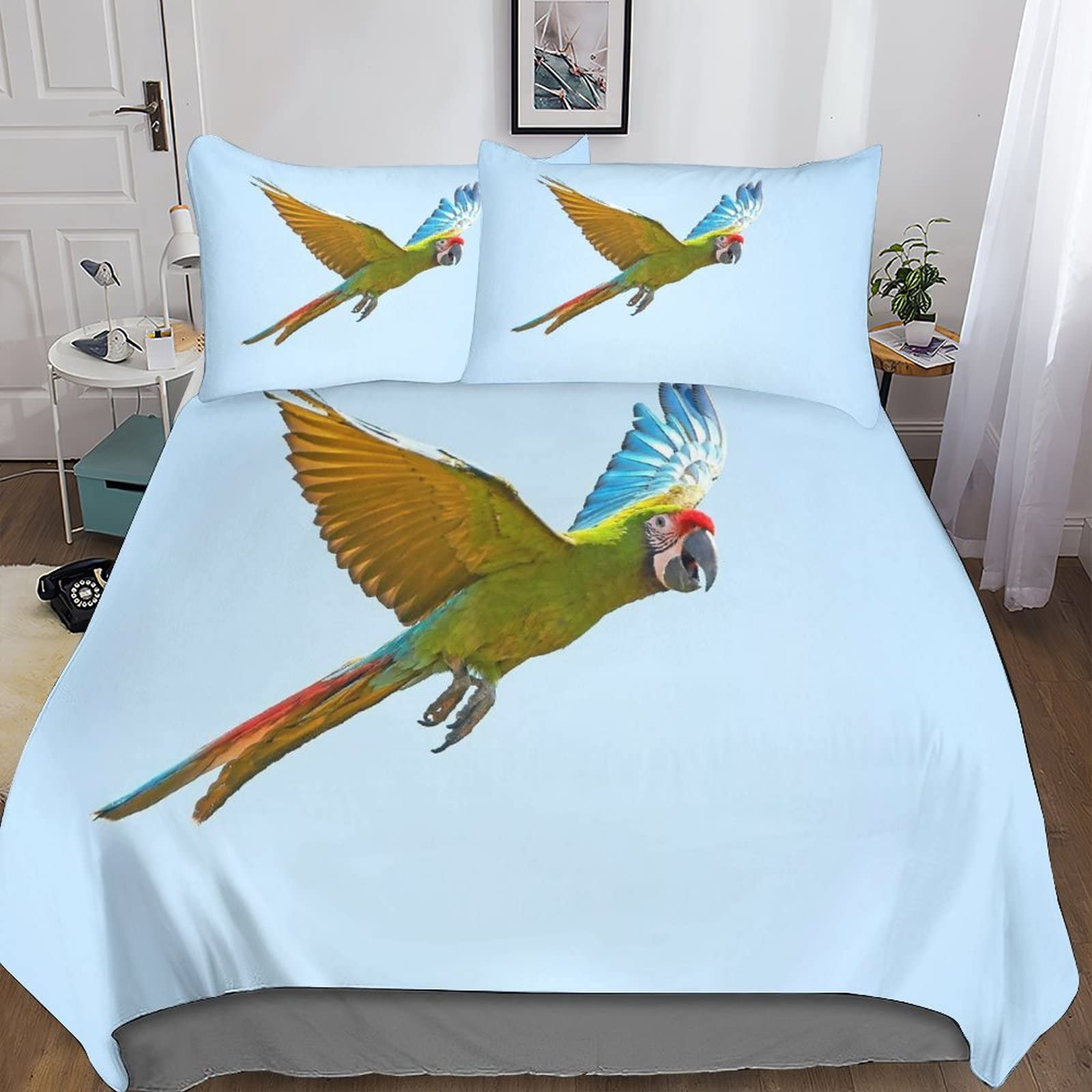 Housse de couette perroquet 3D parure de lit microfibre 200x200cm zipper