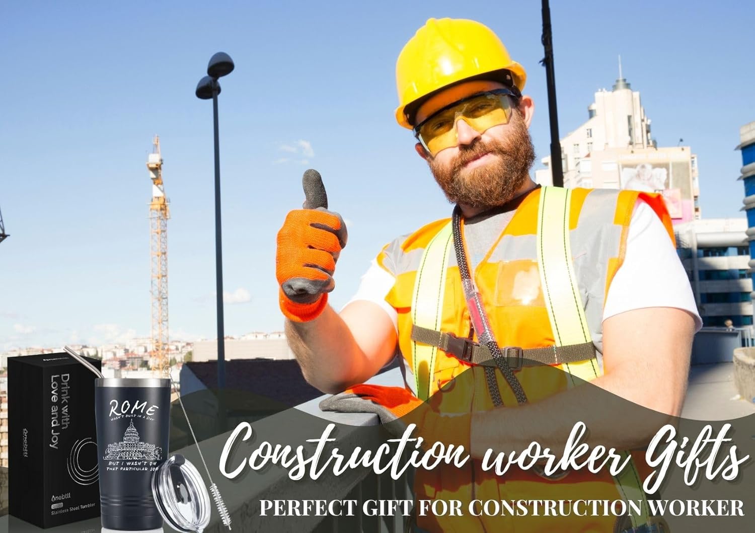 Onebttl Project manager gifts, Construction worker gifts, 20oz/590ml Stainless Steel Insulated Tumbler with Lid - Image 2