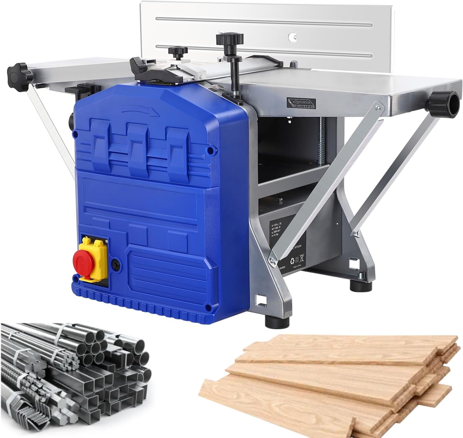Electric Bench Planer, 1250W Powerful Bench Planer, Bench Thickness Planer, Low Noise for Hardwood & Softwood Planing and Thickness Processing Wood Planer Benchtop Machine