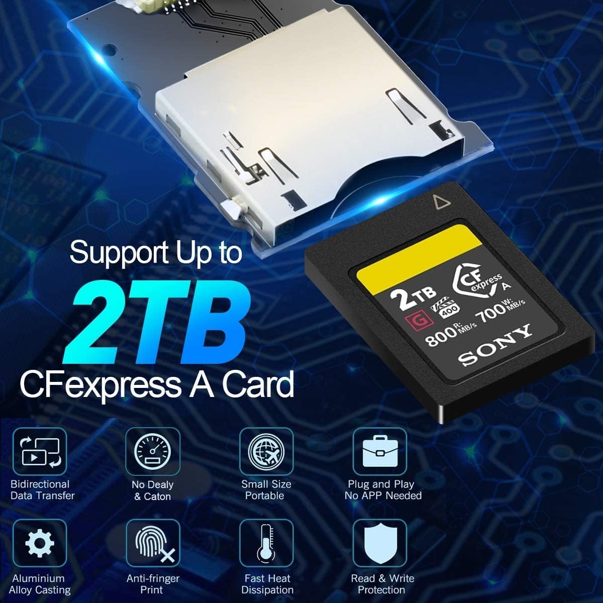 CFexpress Type A Card Reader (10Gbps) Portable Aluminum CFexpress Card Reader Support USB3.1 Gen2,Thunderbolt 3 Port Connection CF Express Type A Adapter Compatible with Windows/Mac OS/Linux