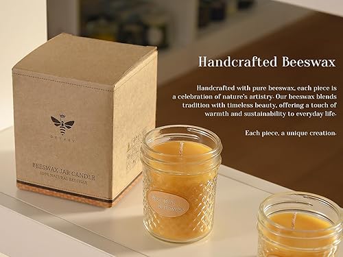 Miniatura 3 de DEYBBY Vela en tarro de cera de abejas de 5 onzas, regalo de cera de abeja natural, 30 horas de combustión, vela de mano para decoración de cena,