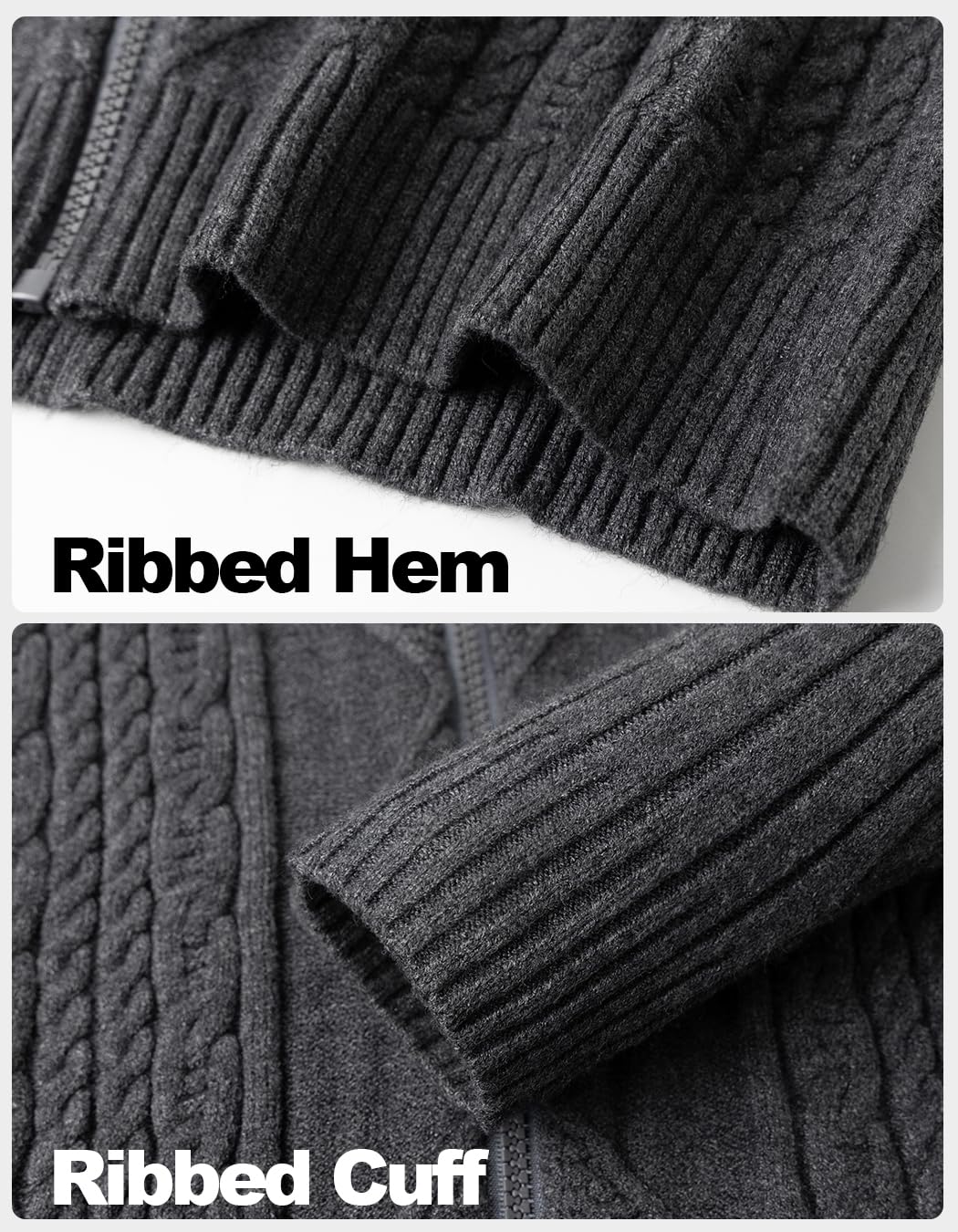 Uomo Cardigan Giacca Maglia a Cavo Manica Felpa con Zip Caldo Invernale Cappotti Maglione Casual Slim Leggero Pullover