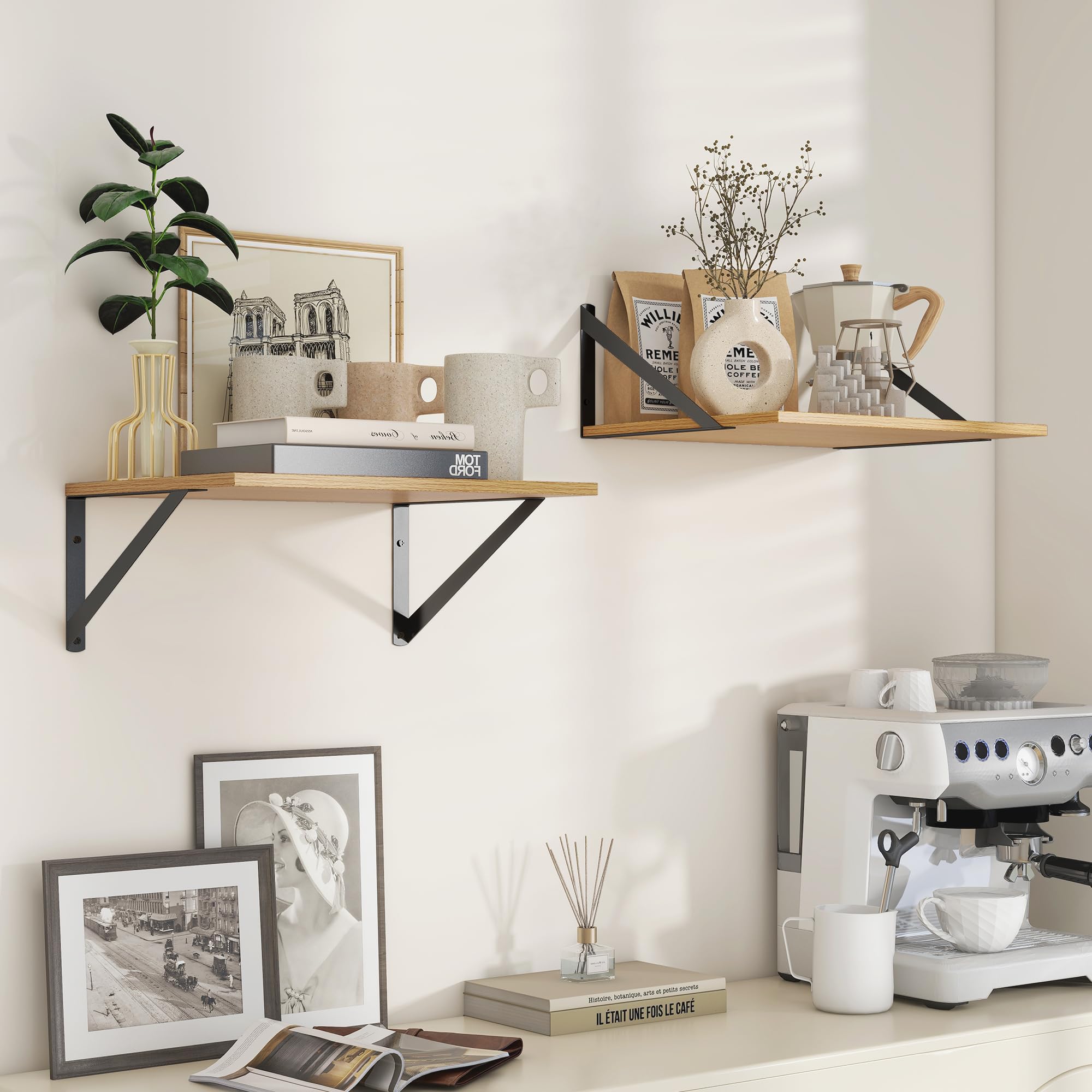 Feihorrm Mensole In Rovere, Mensole Da 40 cm Per Parete, Mensole Sospese Profonde 30 cm, Libreria In Legno Truciolare, Scaffali Per Soggiorno, Cucina, Bagno, Camera Da Letto, 40 x 30 x 15 cm