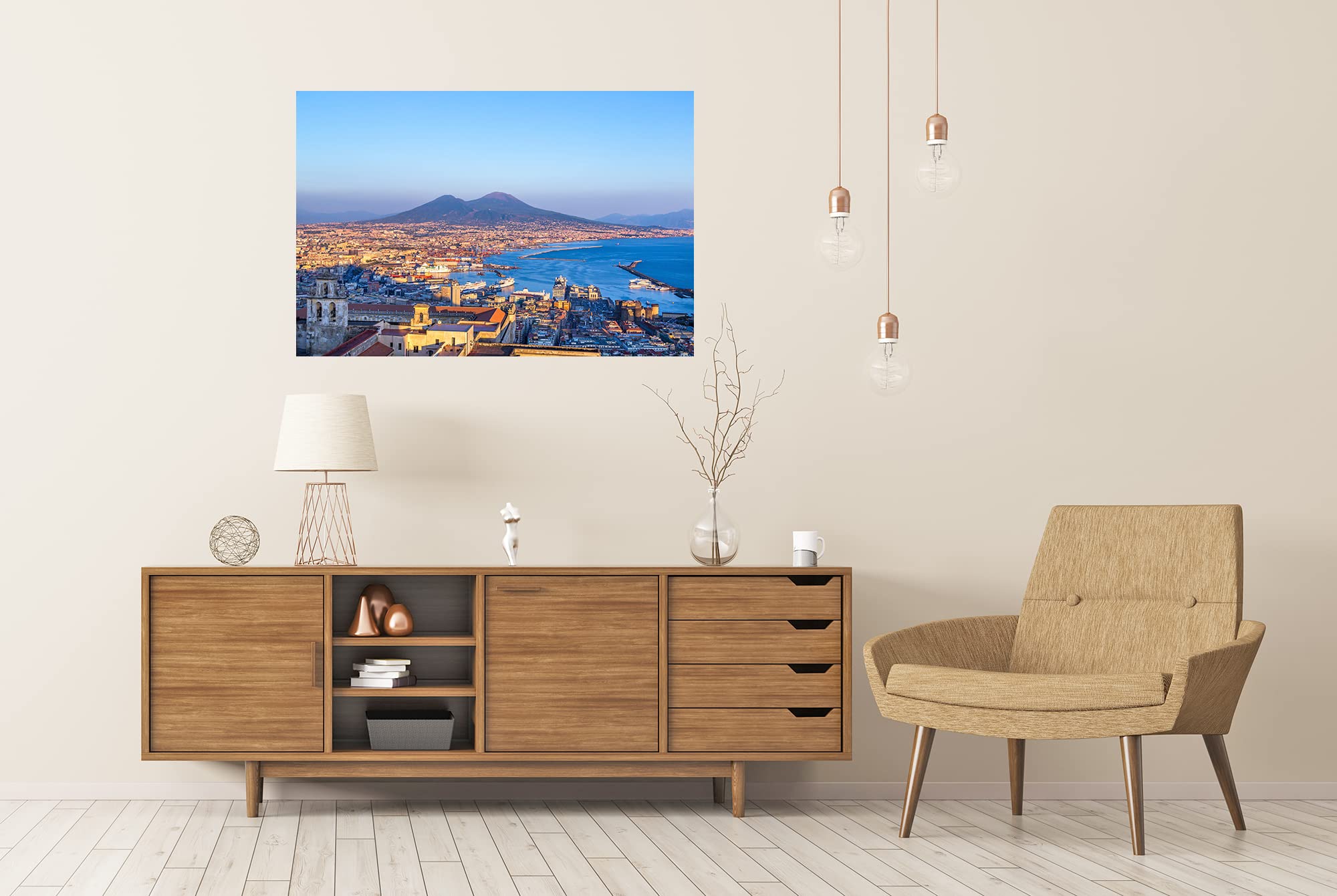 Quadro Su Tela Napoli E Vesuvio - Tramonto, 170x80 Cm, 5 Pannelli - Foto 9