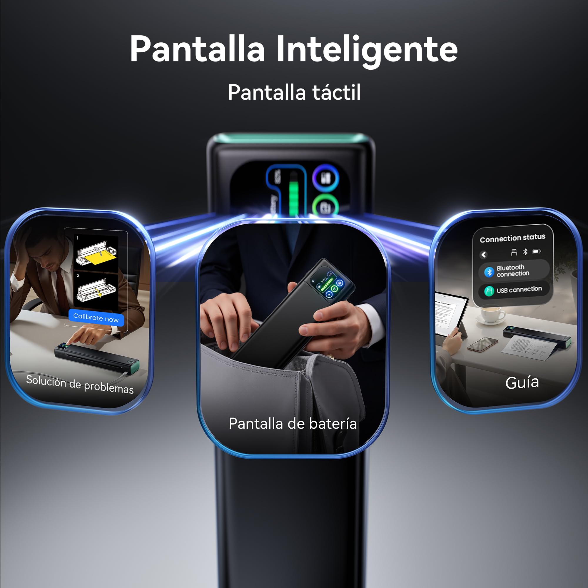 Phomemo M08D Impresora térmica portátil A4 con Pantalla táctil, Compatible con iPhone/PC/USB y Bluetooth inalámbrico, para Imprimir contratos/Documentos en Blanco y Negro sin Tinta