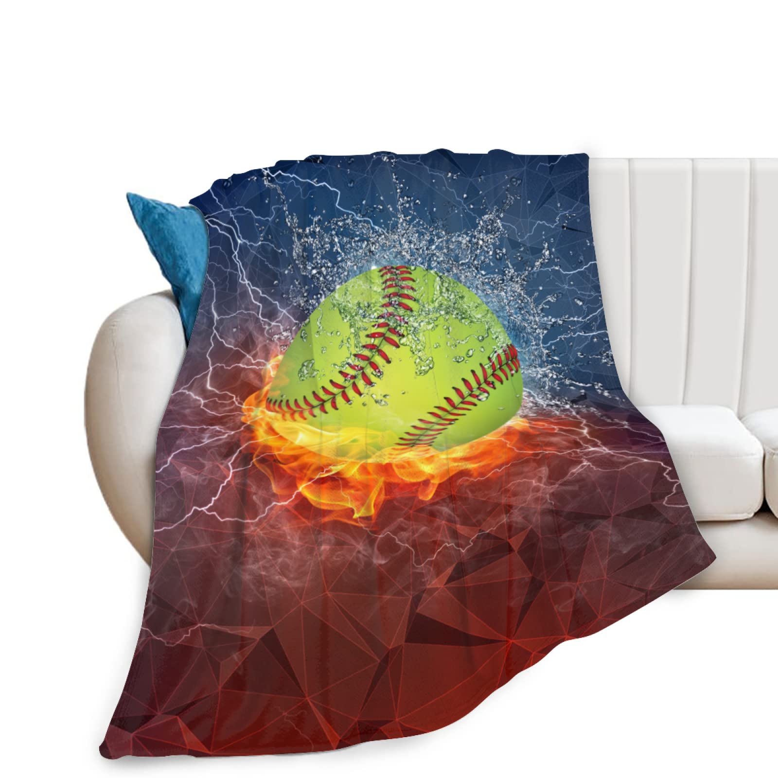 Sports Fan Softball Blanket - Plush Throw Super Soft Fuzzy Warm Blanket, Flannel Baseball Blankets for Sofa, Couch, Bed for All Season 40