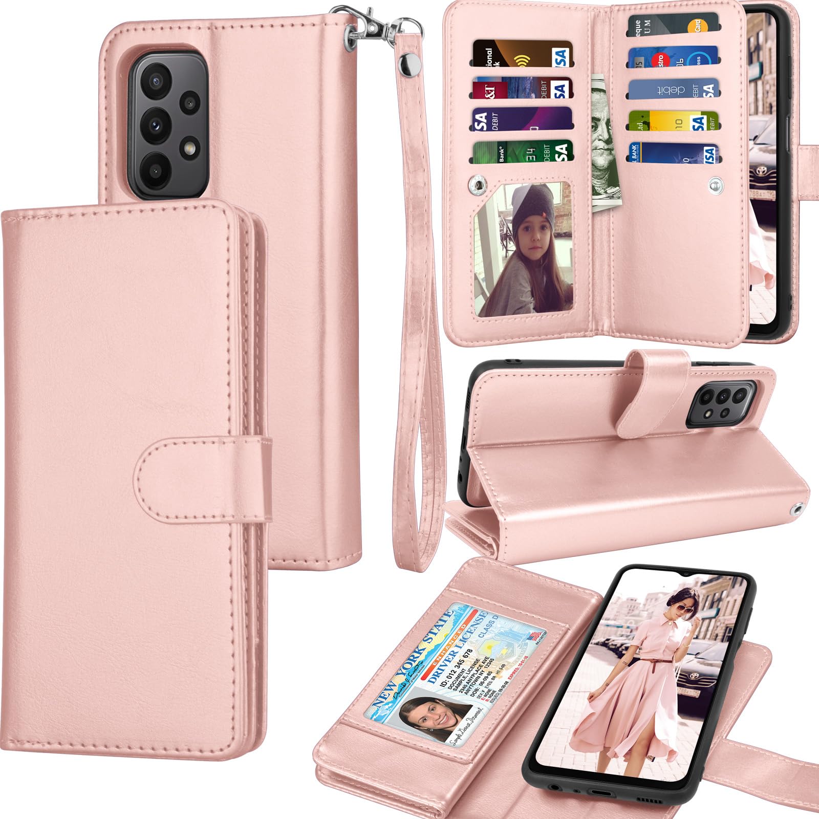 Galaxy A23 Case, Galaxy A23 5G Wallet Case, Tekcoo Luxury PU Leather Cash Credit Card Slots Holder Carrying Folio Flip Cover [Detachable Magnetic Hard