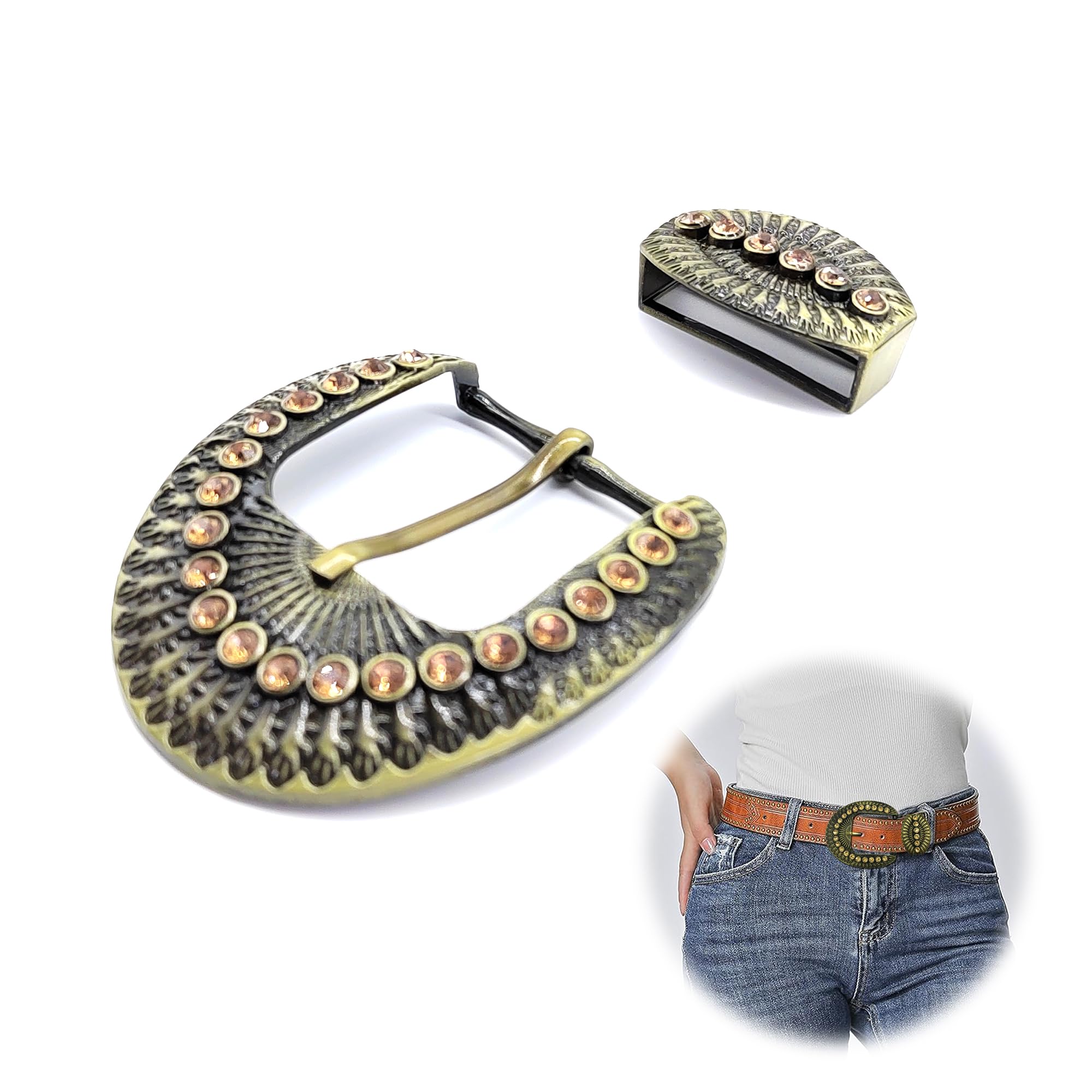 CHENNAN Hebilla de cinturón tallada vintage para mujer, juego de hebillas de cinturón de estilo occidental, hebillas de cinturón con hebilla tradicional para pantalones, hebilla de cinturón de 38 mm a