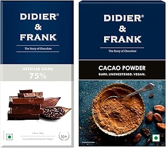 Didier & Frank Intense 75% Dark Chocolate, 50g, Cacao Powder, Unsweetened, Special Dark, 100g (Use for Cake, Baking, Hot Chocolate, Milkshake)
