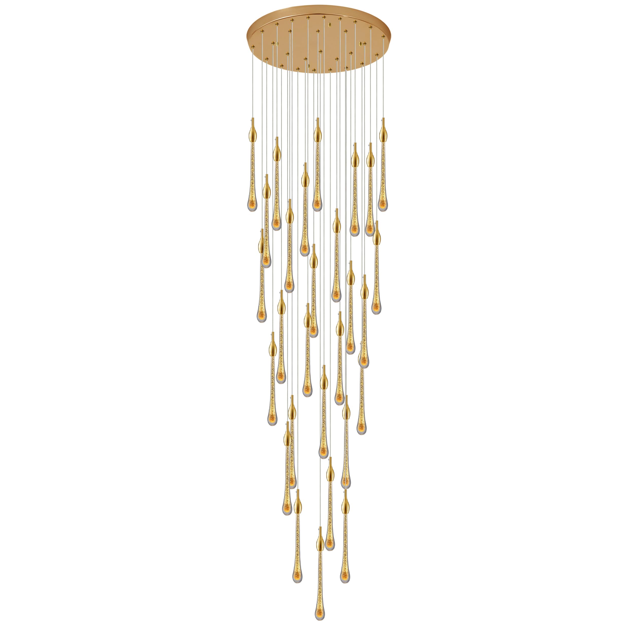 FYZDLAOR Modern 28-Light Pendant Lights LED 3CCT Dimmable Raindrop Crystal Shade Dome High Ceiling Chandelier for Foyer Entryway Stairwell Lighting Fixture