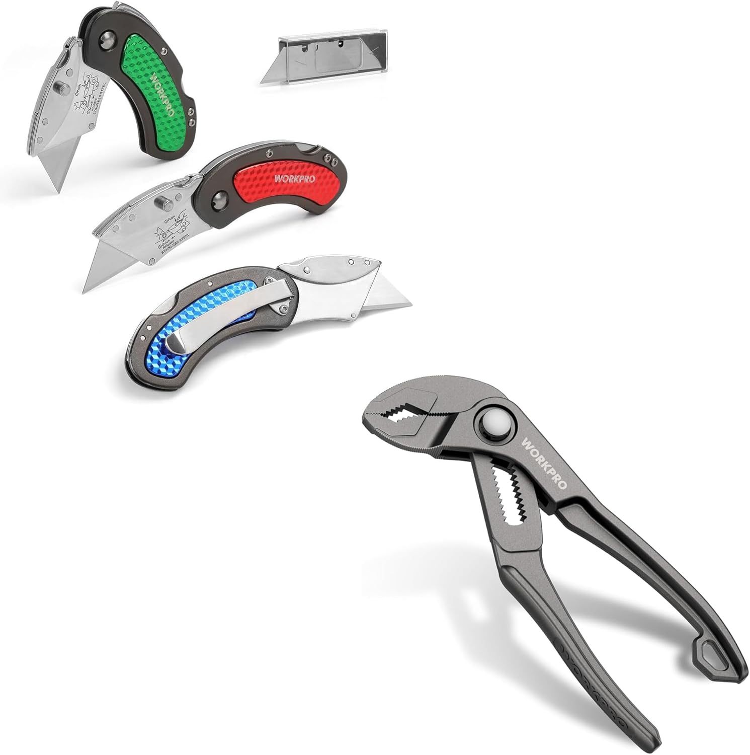 WORKPRO Folding Utility Knife Set & Mini Water Pump Pliers