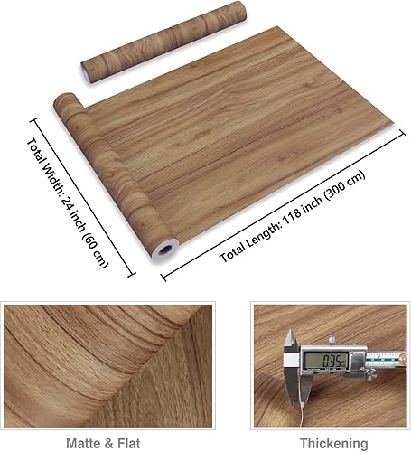 Miniatura 10 de CRE8TIVE Papel de contacto de madera marrón de tamaño grande de 24 x 354 pulgadas, papel tapiz de madera envejecida para encimera, papel de contacto