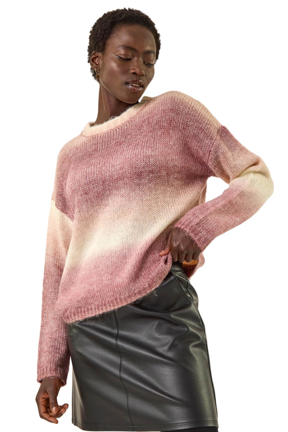 Roman Women's Space Dye Stripe Knit Jumper in Mauve | Size: 14