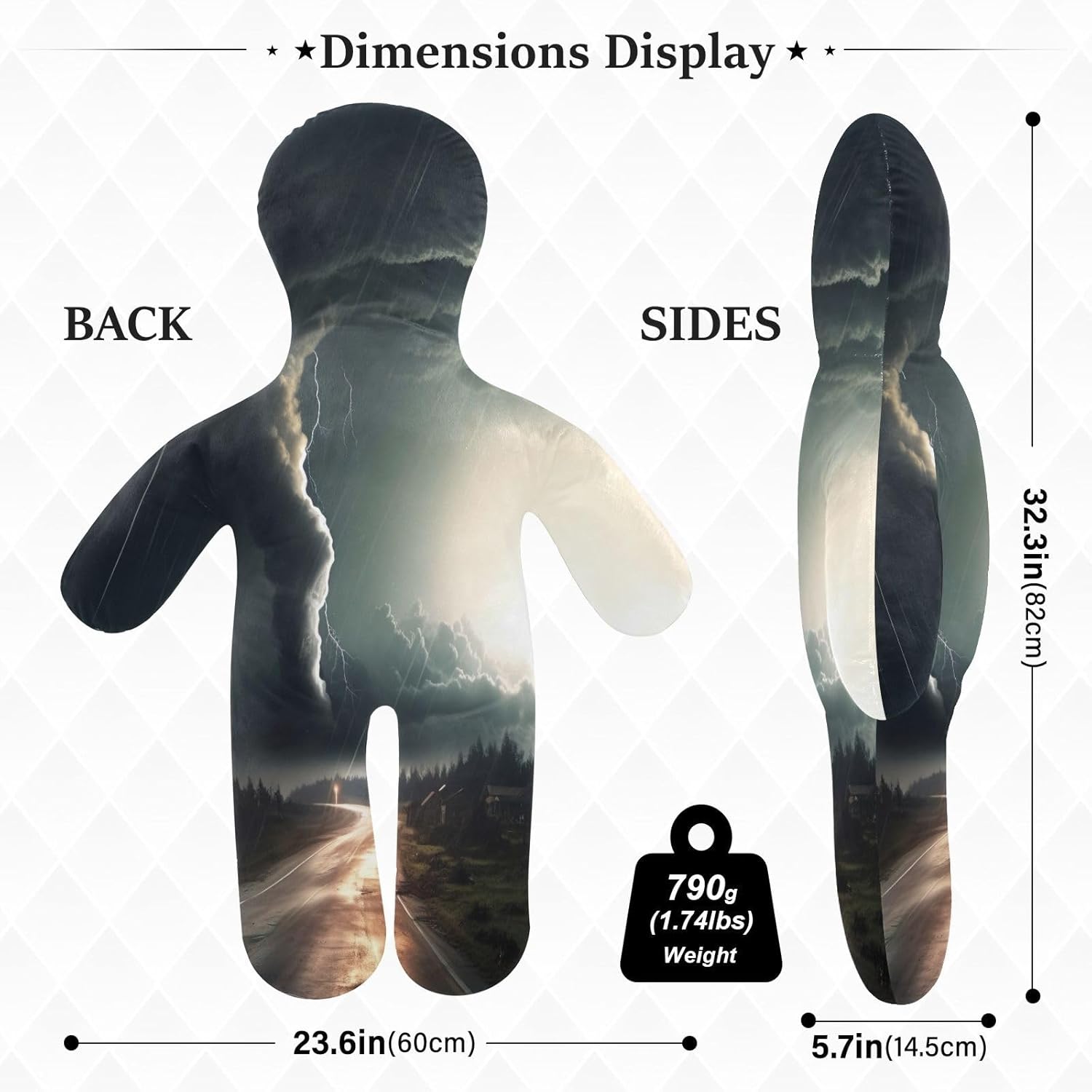 Black Tornado Human-Shaped Pillow Soft Body Pillows Washable Velvet Pillows for Anxiety Relief Sleeping Cuddling & Support