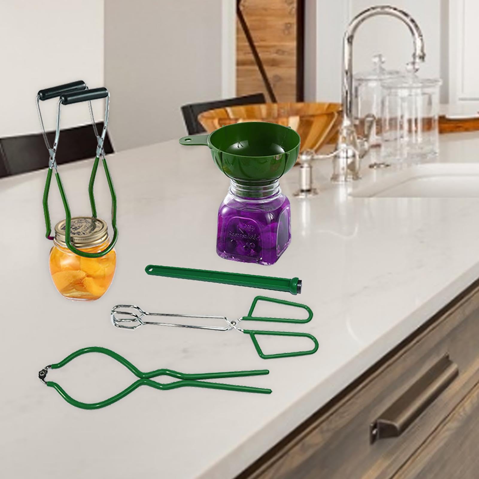 Home Kit di strumenti per l'inscatolamento, pinze per sollevare barattoli di vetro, set di inscatolamento in acciaio inox, imbuto per riempimento e apribottiglie per una facile apertura dei coperchi